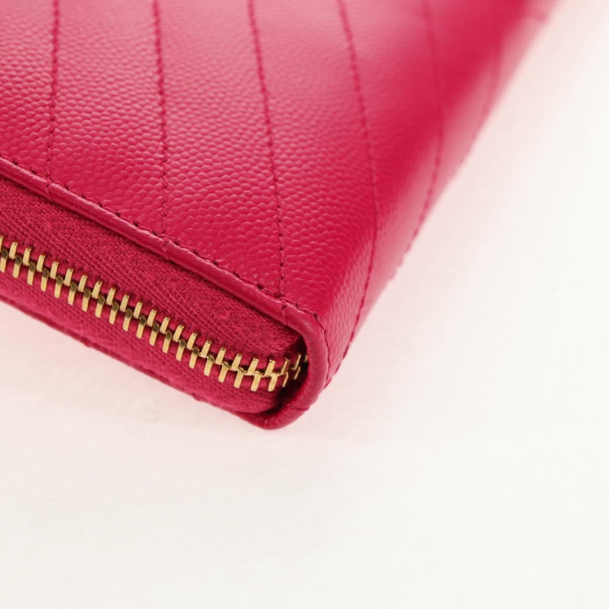 SAINT LAURENT V Stitch Long Wallet Leather Pink CC Auth 149493M