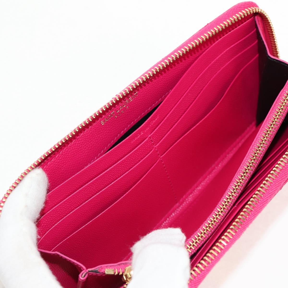 SAINT LAURENT V Stitch Long Wallet Leather Pink CC Auth 149493M