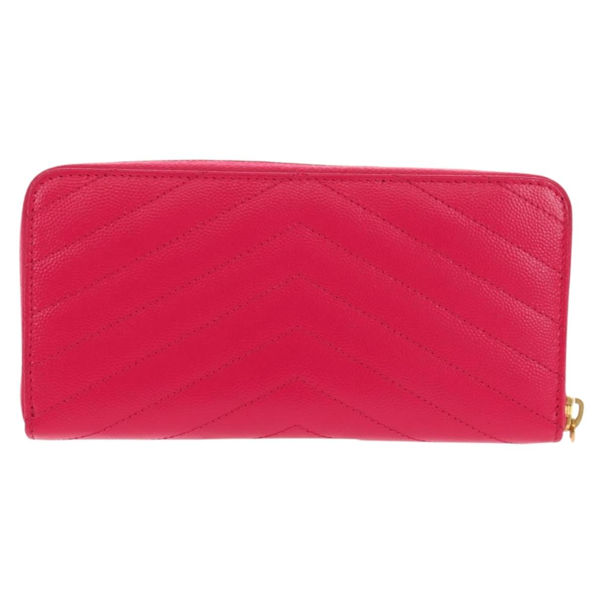 SAINT LAURENT V Stitch Long Wallet Leather Pink CC Auth 149493M