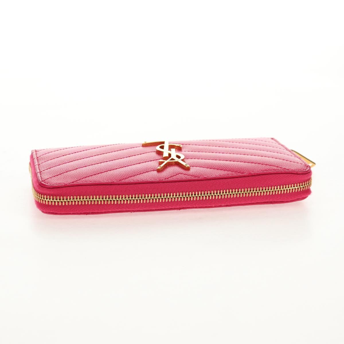 SAINT LAURENT V Stitch Long Wallet Leather Pink CC Auth 149493M