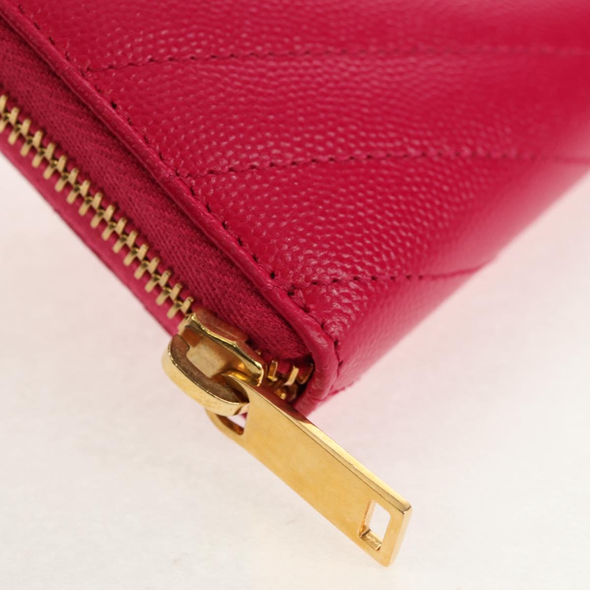 SAINT LAURENT V Stitch Long Wallet Leather Pink CC Auth 149493M