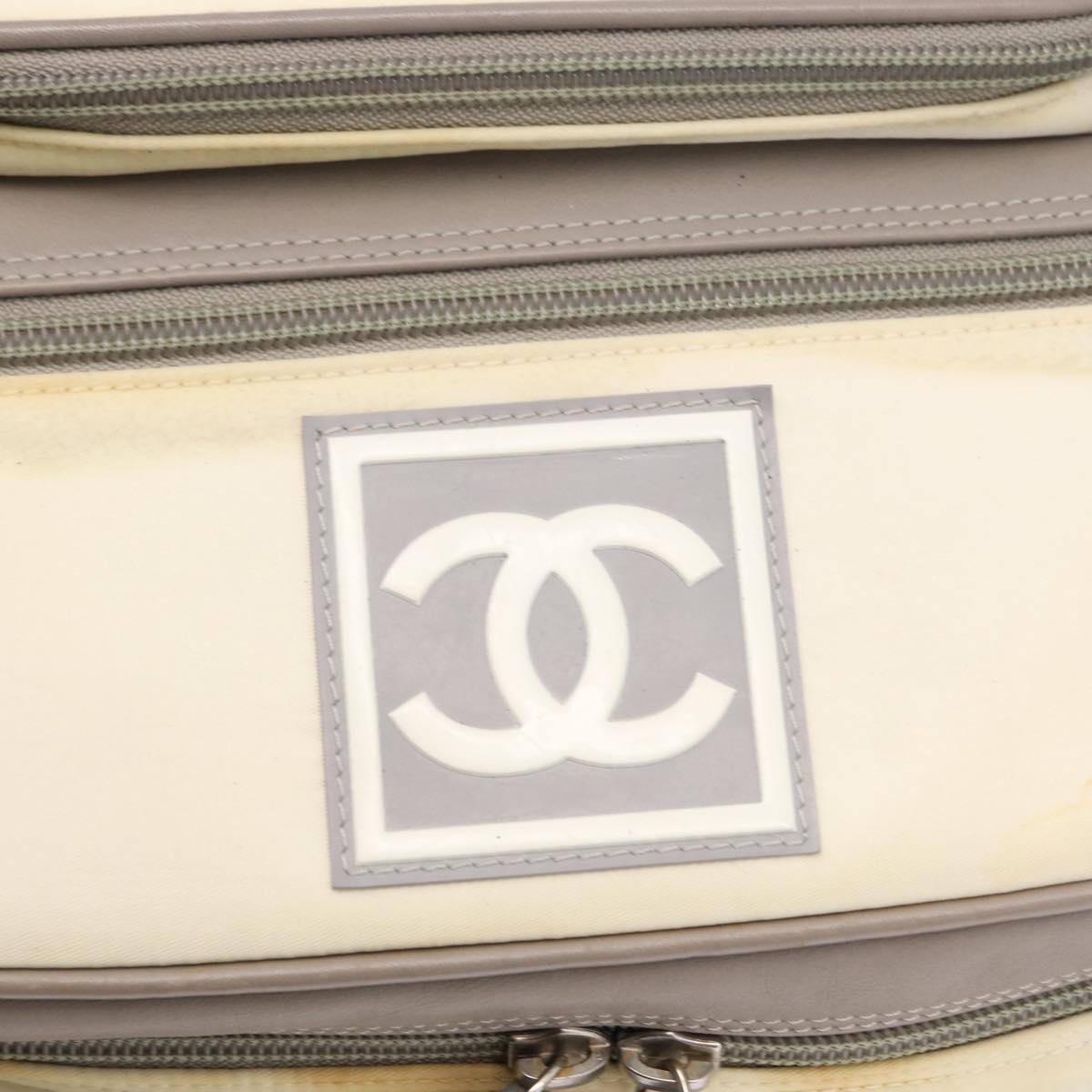 CHANEL Sports Line COCO Mark Backpack Nylon Leather White Silver CC Auth 149508