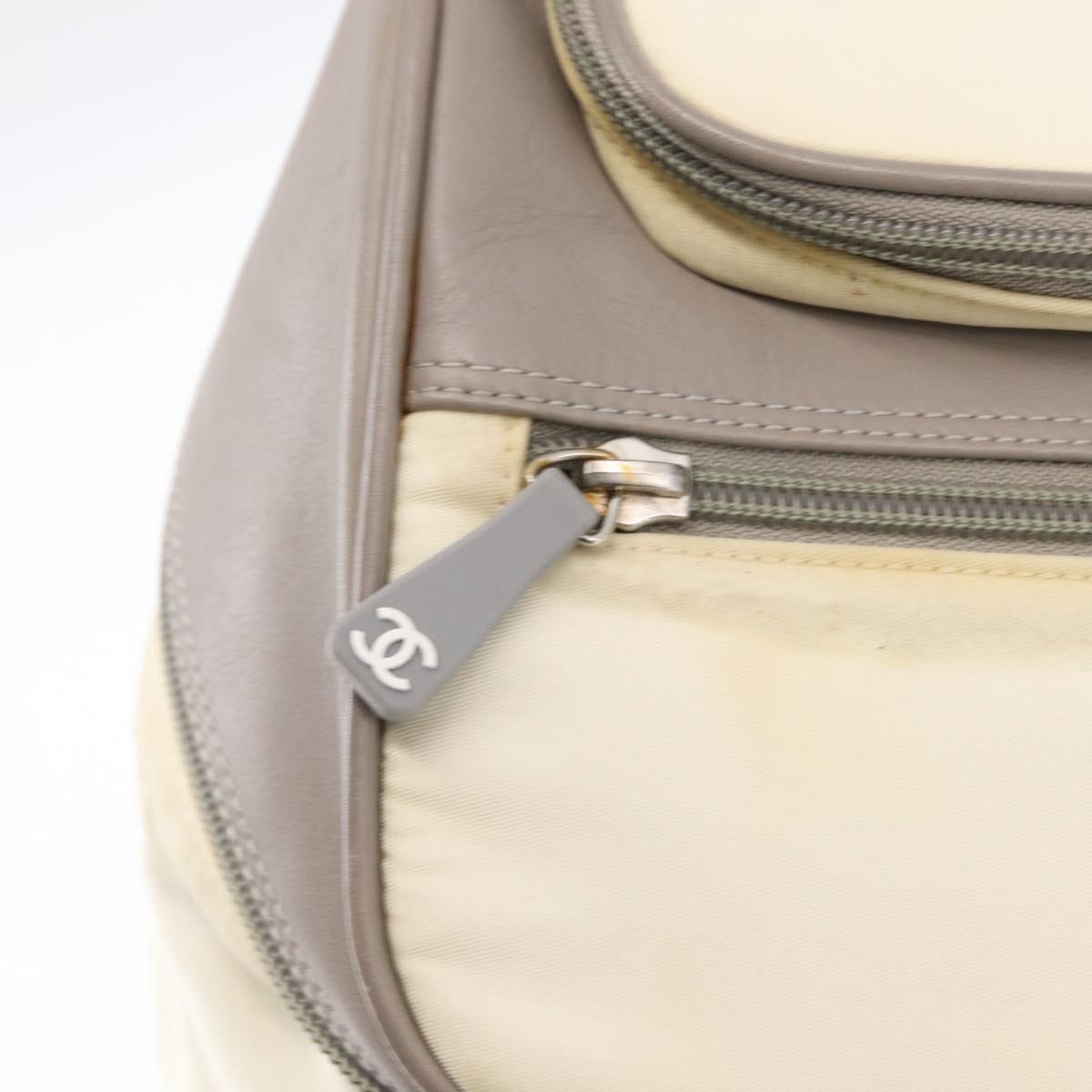 CHANEL Sports Line COCO Mark Backpack Nylon Leather White Silver CC Auth 149508