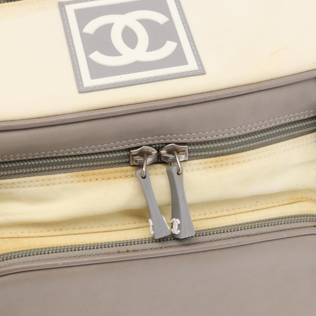 CHANEL Sports Line COCO Mark Backpack Nylon Leather White Silver CC Auth 149508