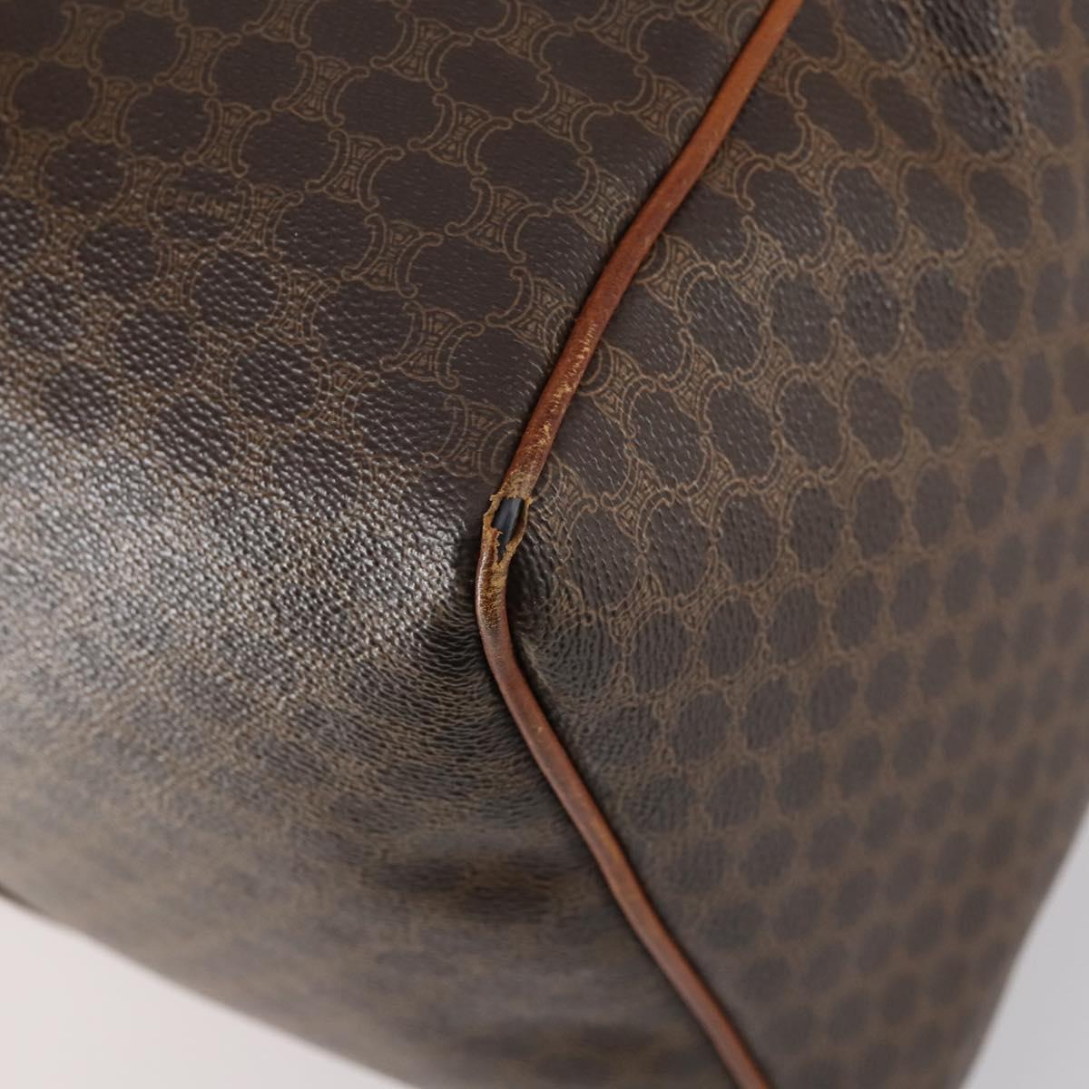 CELINE Macadam Canvas Boston Bag PVC Brown Gold Auth 149509