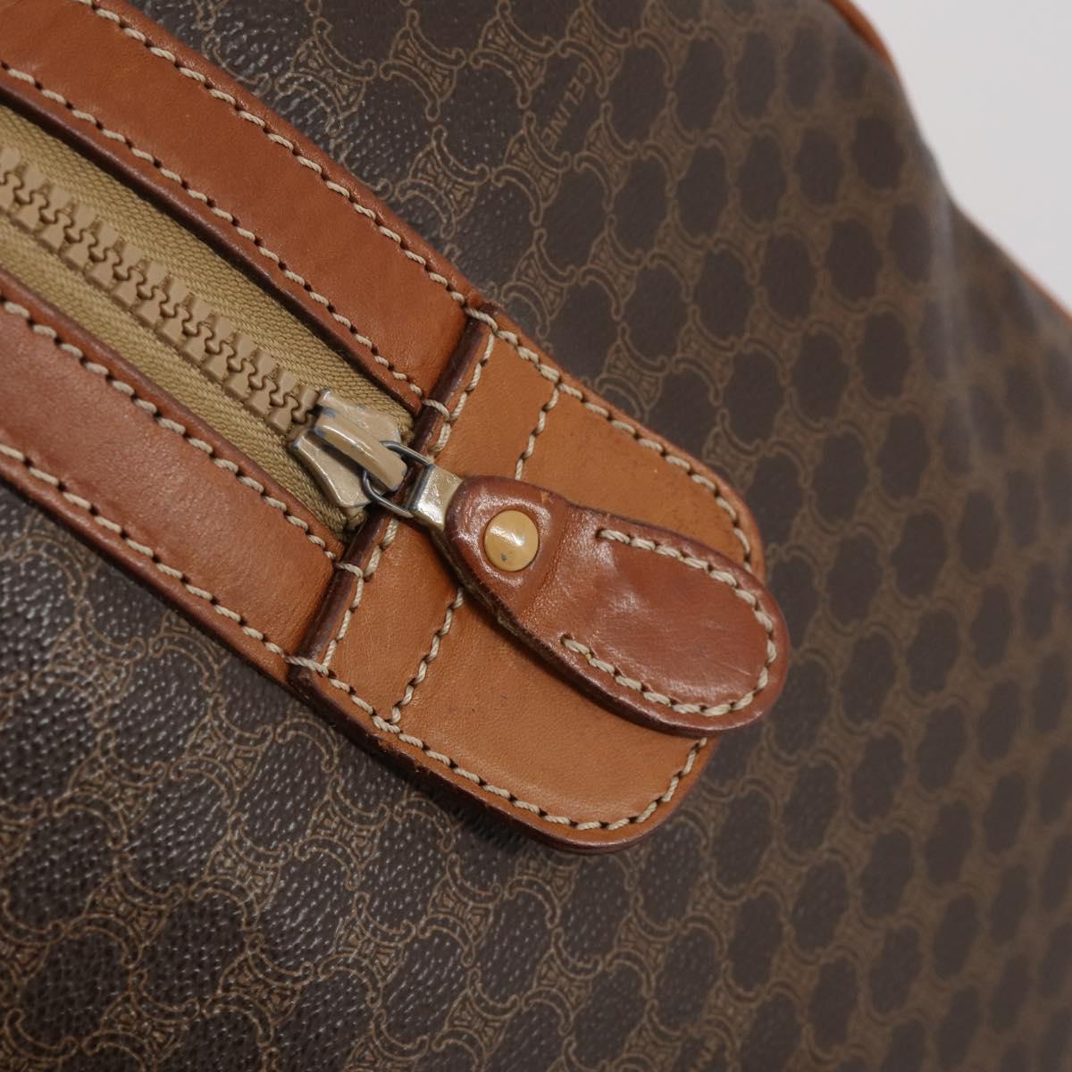 CELINE Macadam Canvas Boston Bag PVC Brown Gold Auth 149509