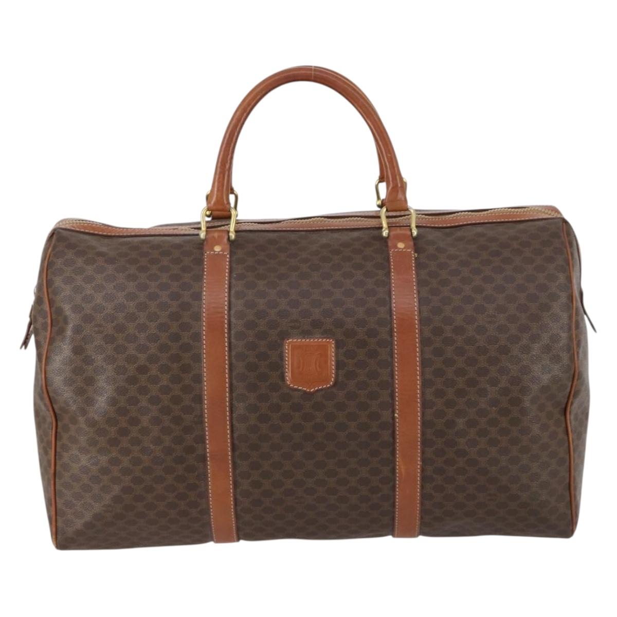 CELINE Macadam Canvas Boston Bag PVC Brown Gold Auth 149509