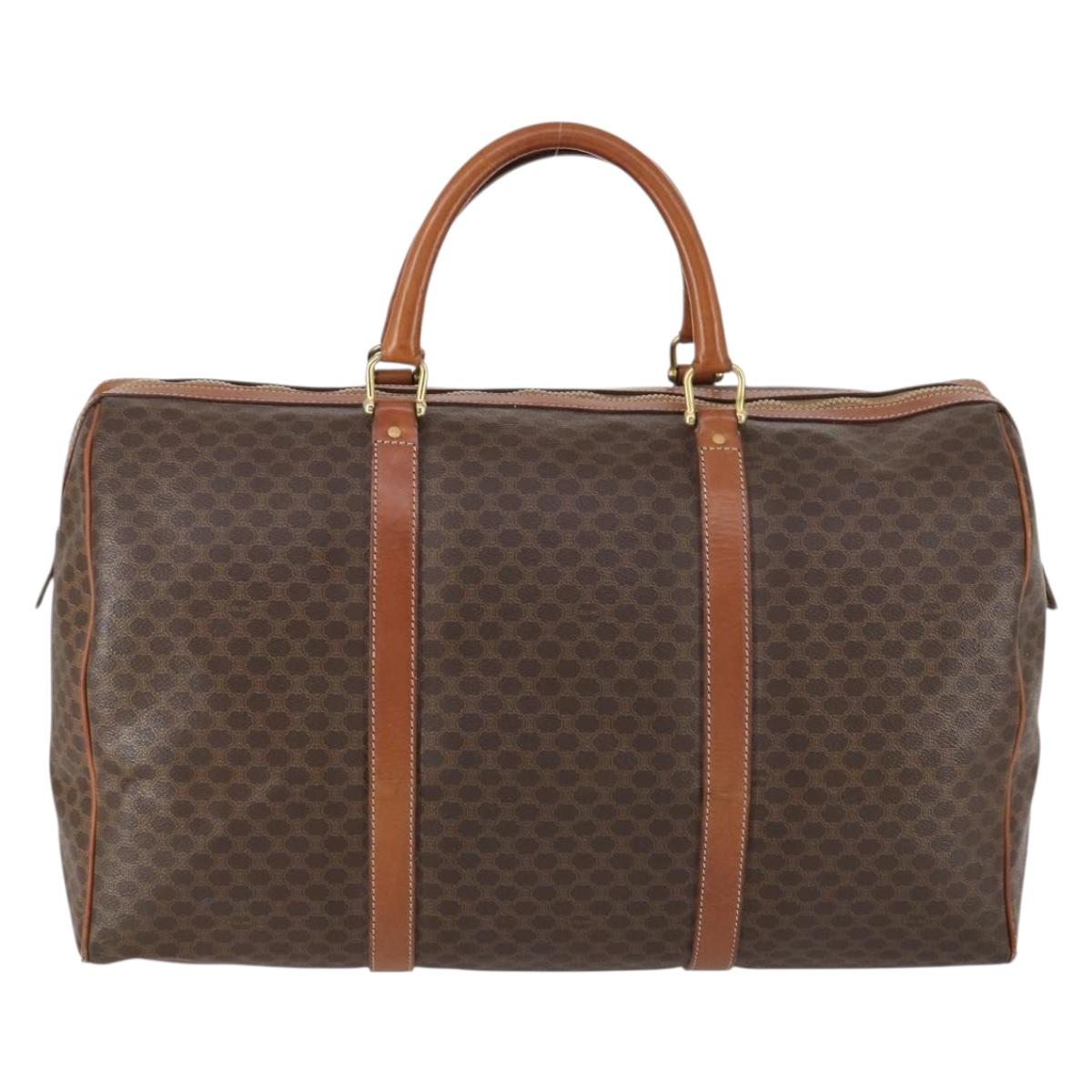 CELINE Macadam Canvas Boston Bag PVC Brown Gold Auth 149509