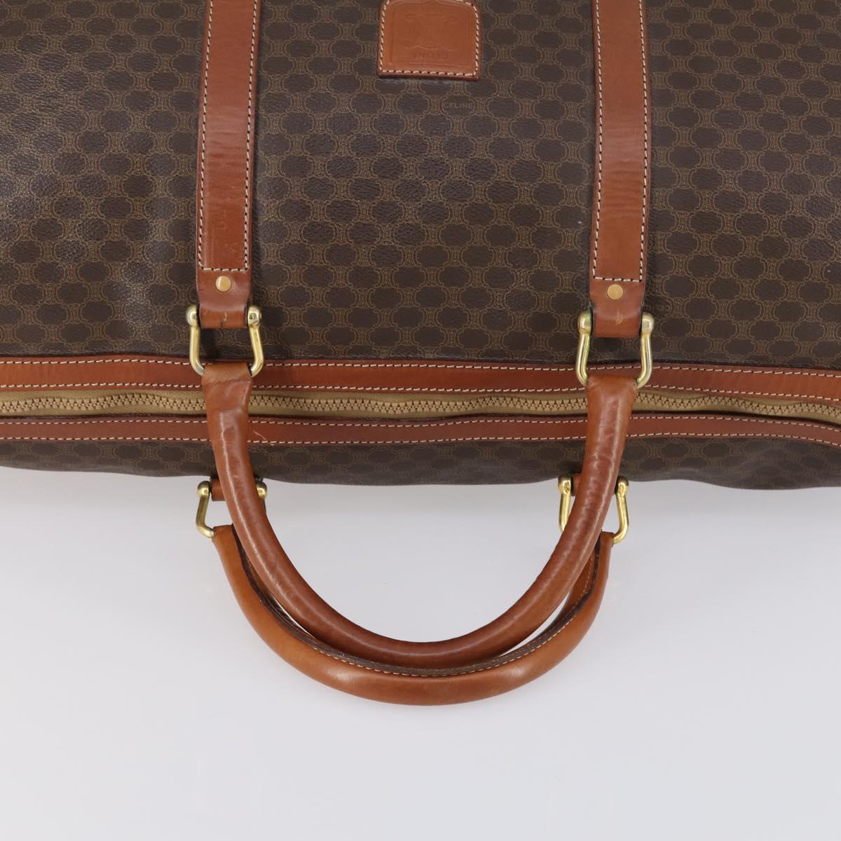 CELINE Macadam Canvas Boston Bag PVC Brown Gold Auth 149509