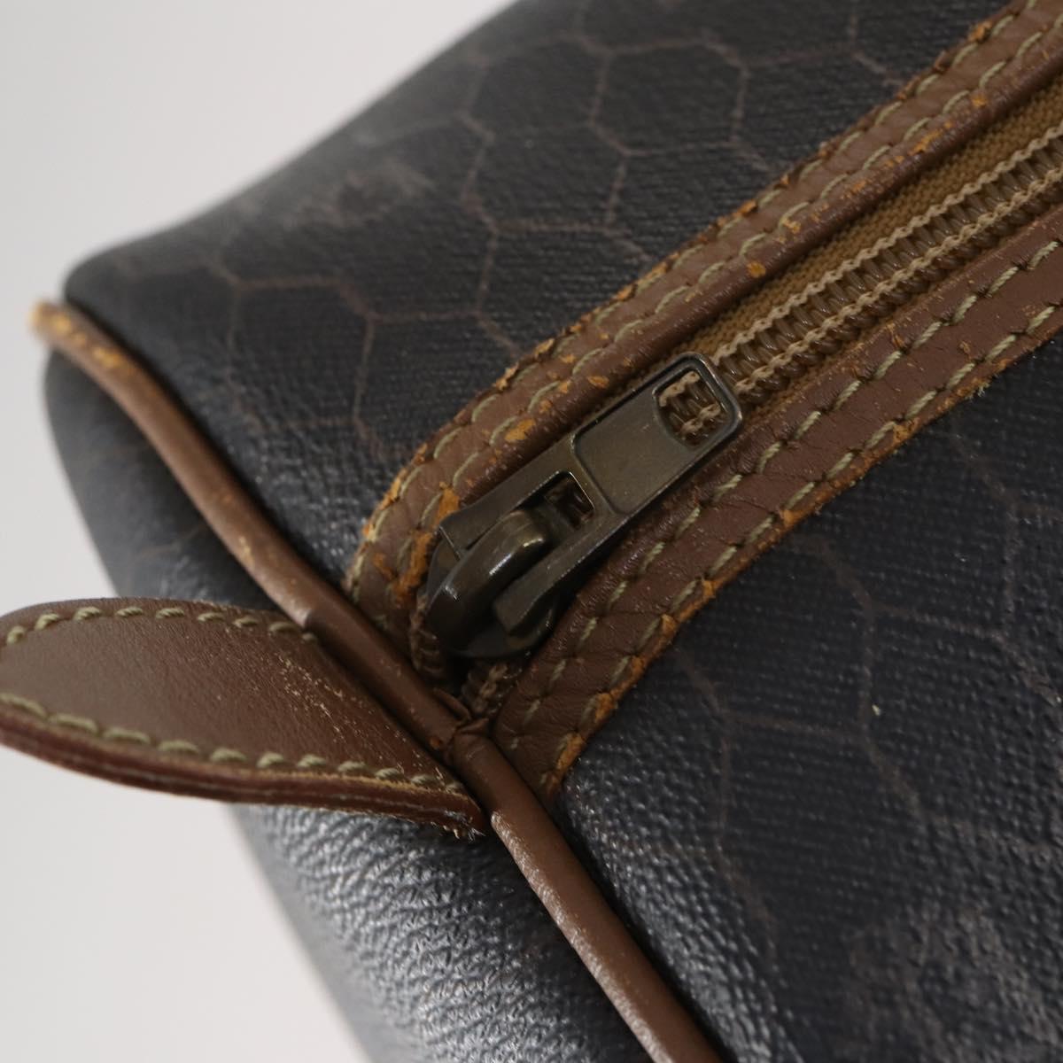 Christian Dior Honeycomb Canvas Boston Bag PVC Black Brown Auth 149510