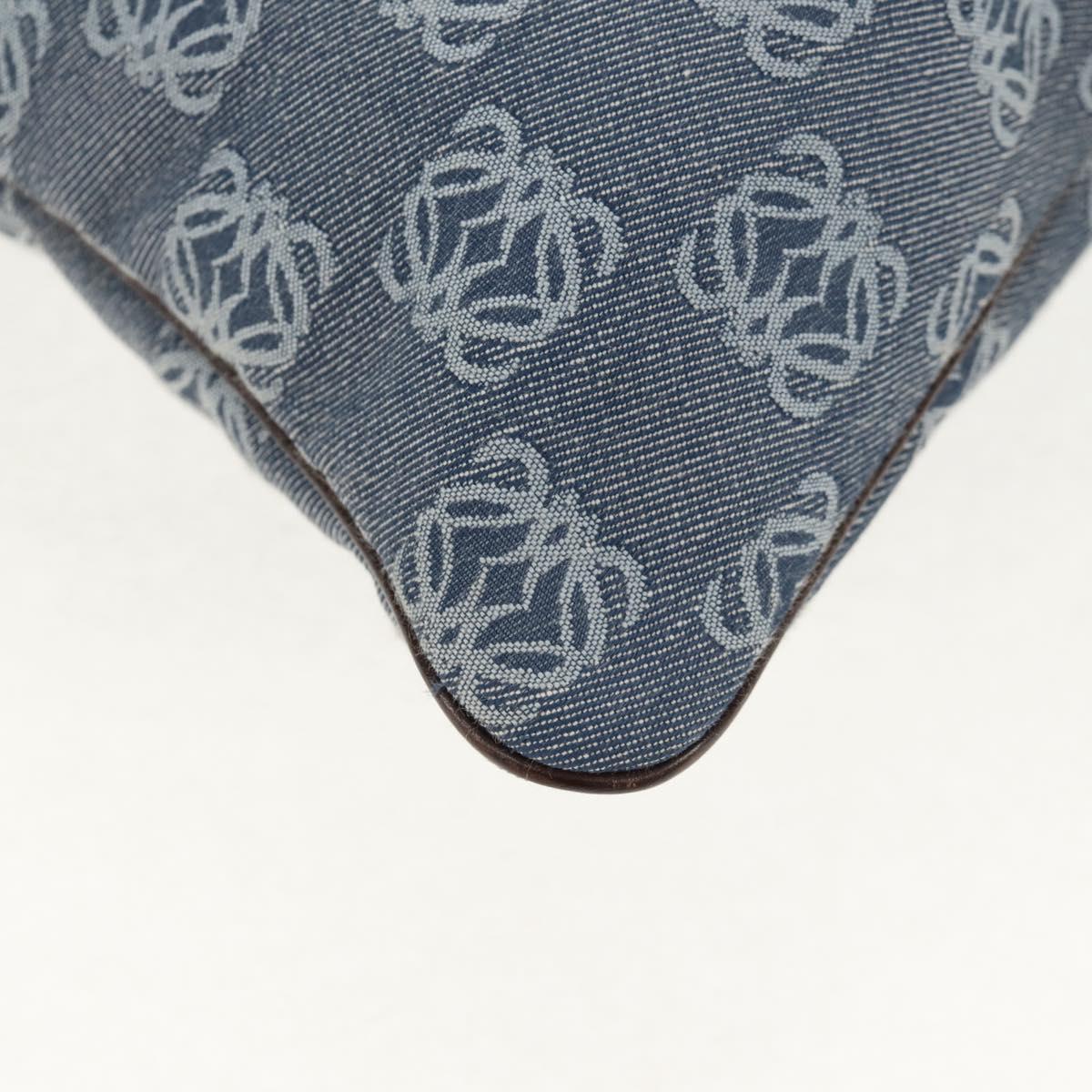 LOEWE Anagram Hand Bag Canvas Blue Silver Auth 149513V