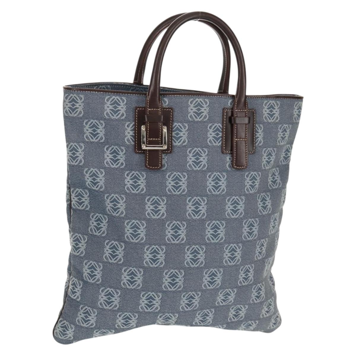 LOEWE Anagram Hand Bag Canvas Blue Silver Auth 149513V