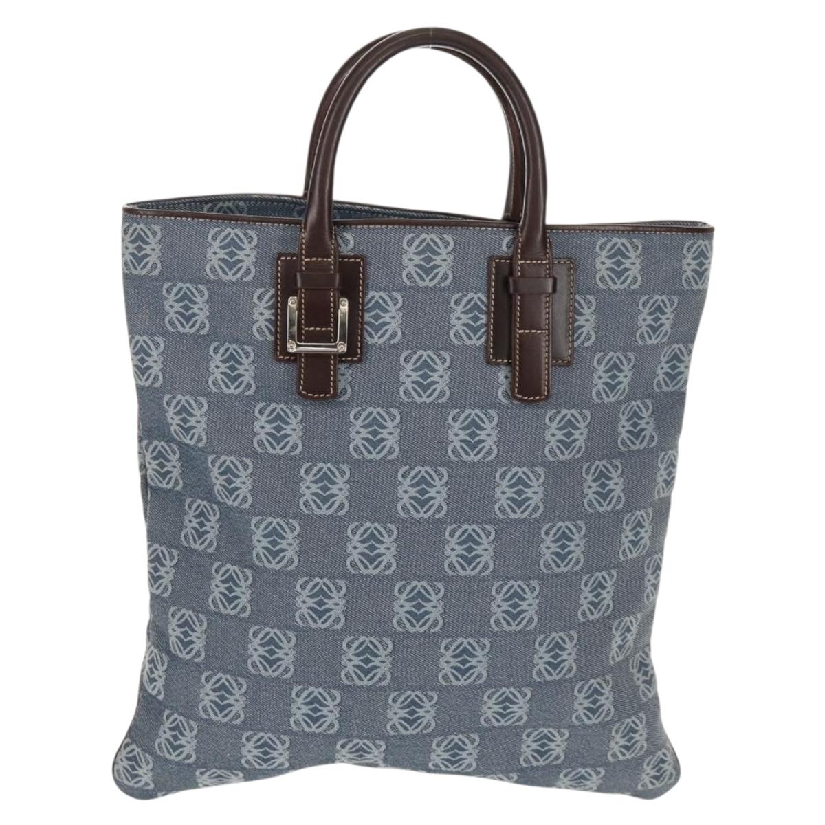 LOEWE Anagram Hand Bag Canvas Blue Silver Auth 149513V