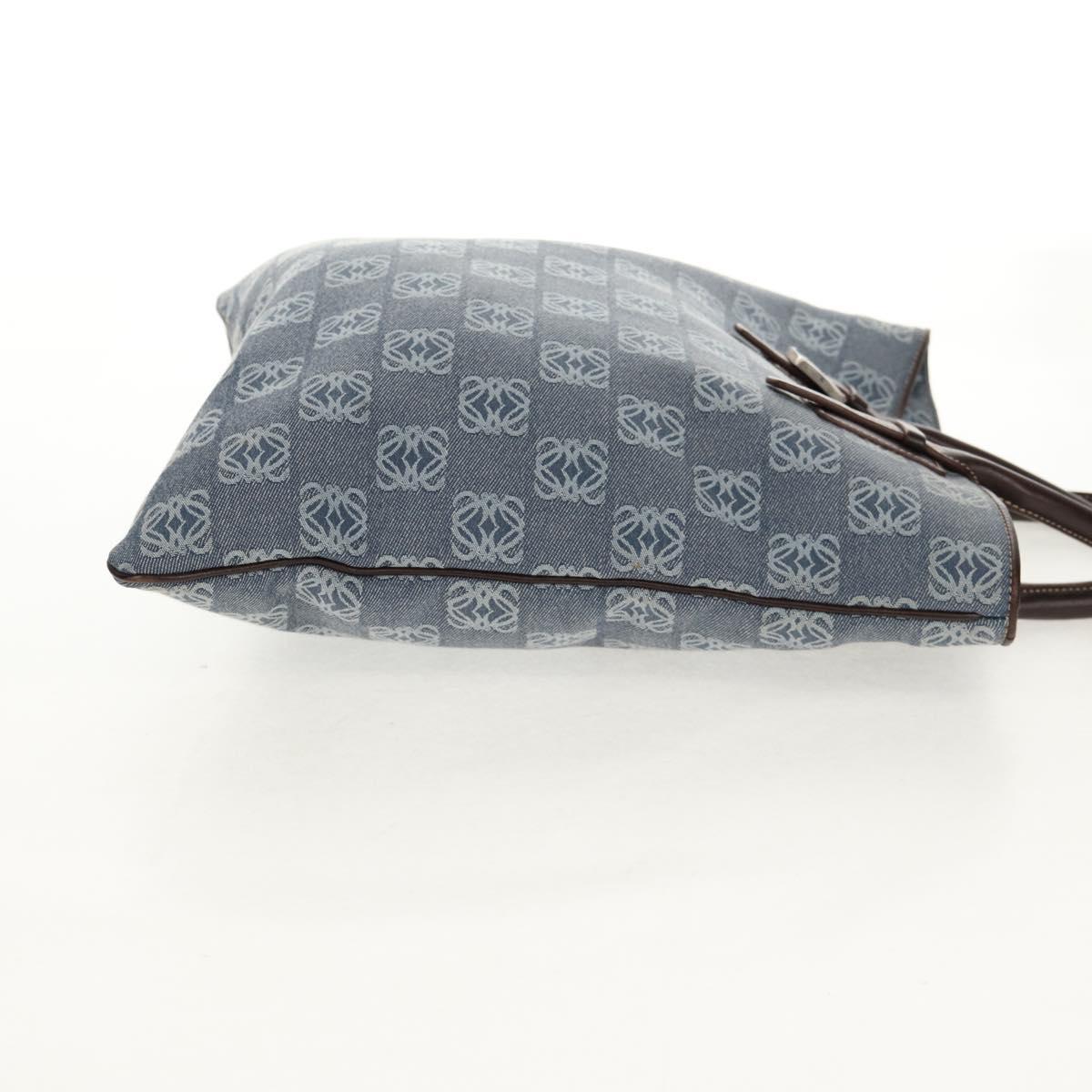 LOEWE Anagram Hand Bag Canvas Blue Silver Auth 149513V