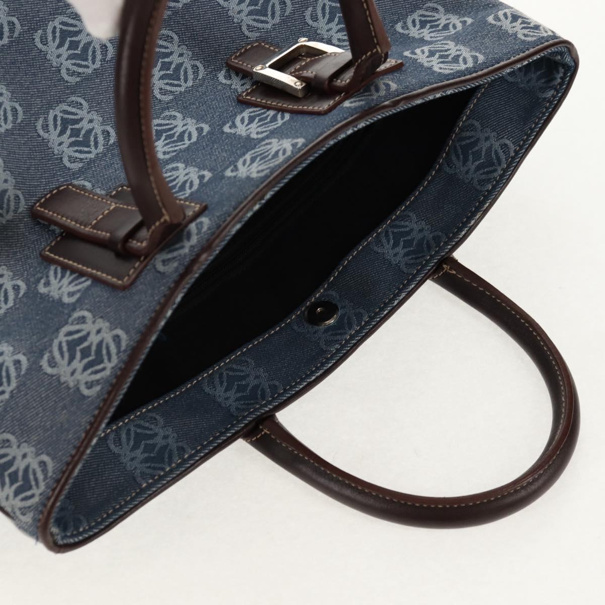 LOEWE Anagram Hand Bag Canvas Blue Silver Auth 149513V