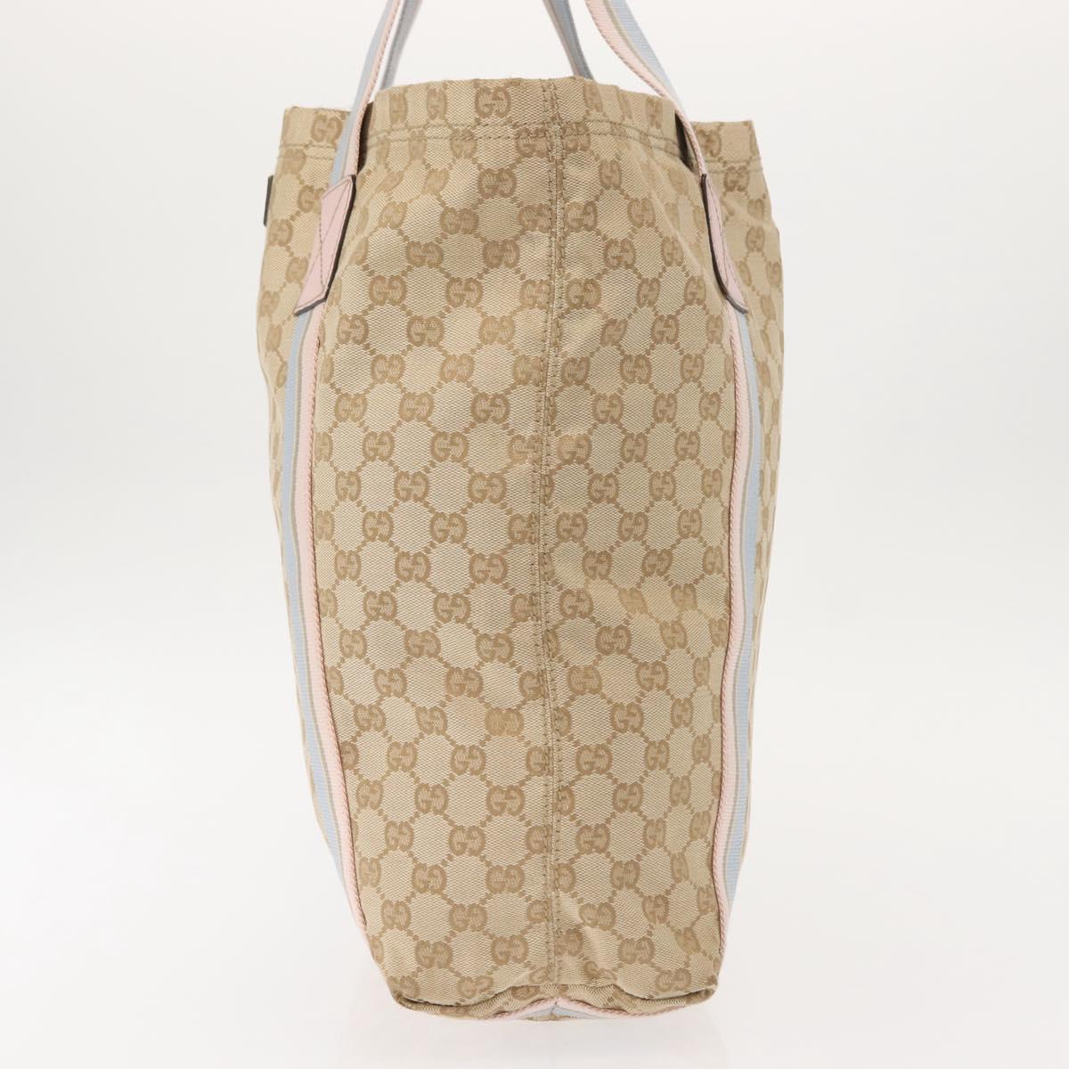 GUCCI GG Canvas Sherry Line Tote Bag Beige Pink Light blue 189669 Auth 149516
