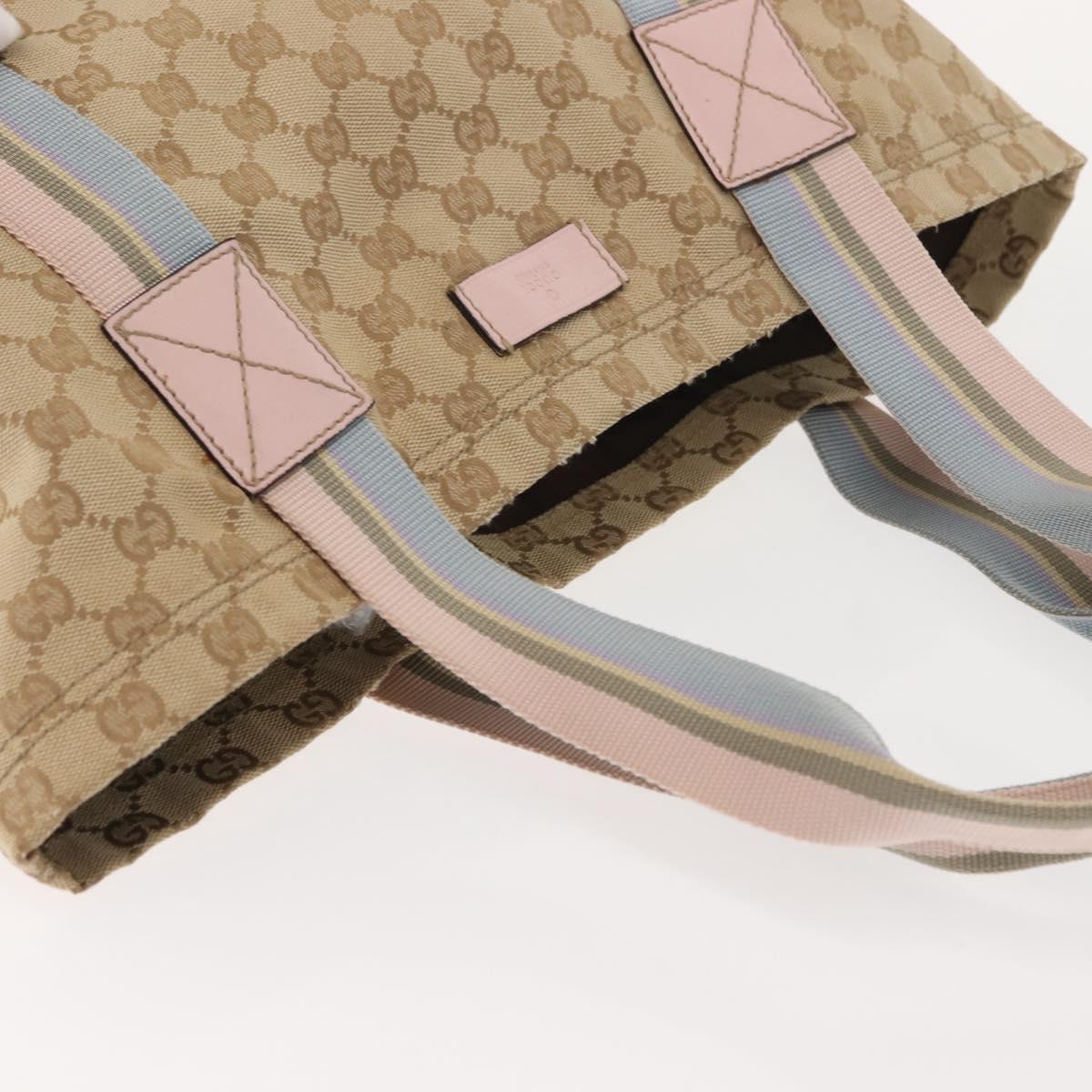 GUCCI GG Canvas Sherry Line Tote Bag Beige Pink Light blue 189669 Auth 149516