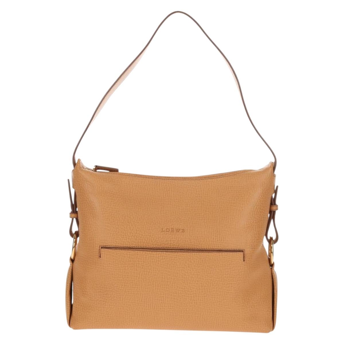 LOEWE Shoulder Bag Leather Beige Gold Auth 149518V