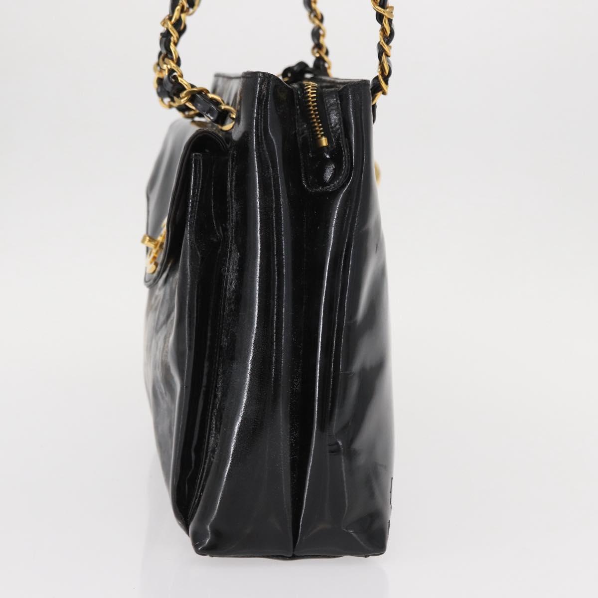 CHANEL Chain Shoulder Bag Patent leather Black Gold CC Auth 149519