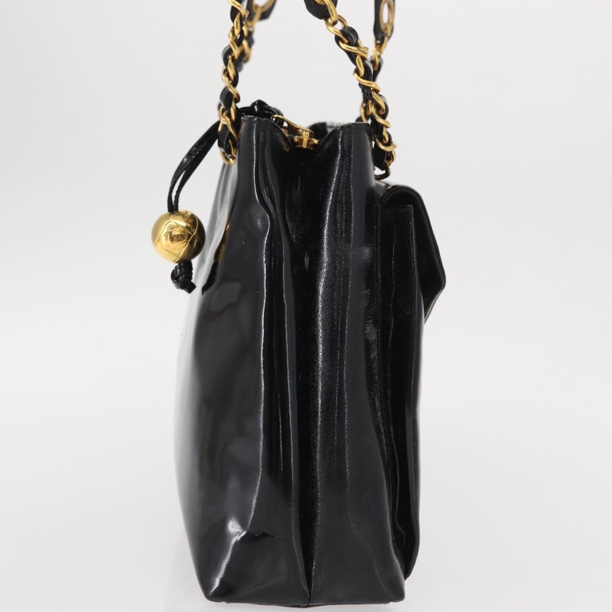 CHANEL Chain Shoulder Bag Patent leather Black Gold CC Auth 149519