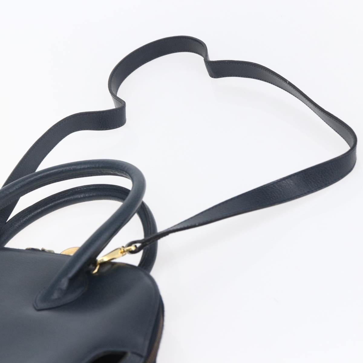 Salvatore Ferragamo Gancini Hand Bag Leather 2way Navy Gold Auth 149521