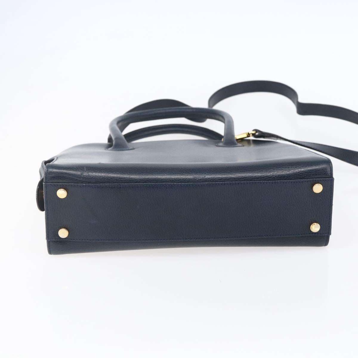 Salvatore Ferragamo Gancini Hand Bag Leather 2way Navy Gold Auth 149521