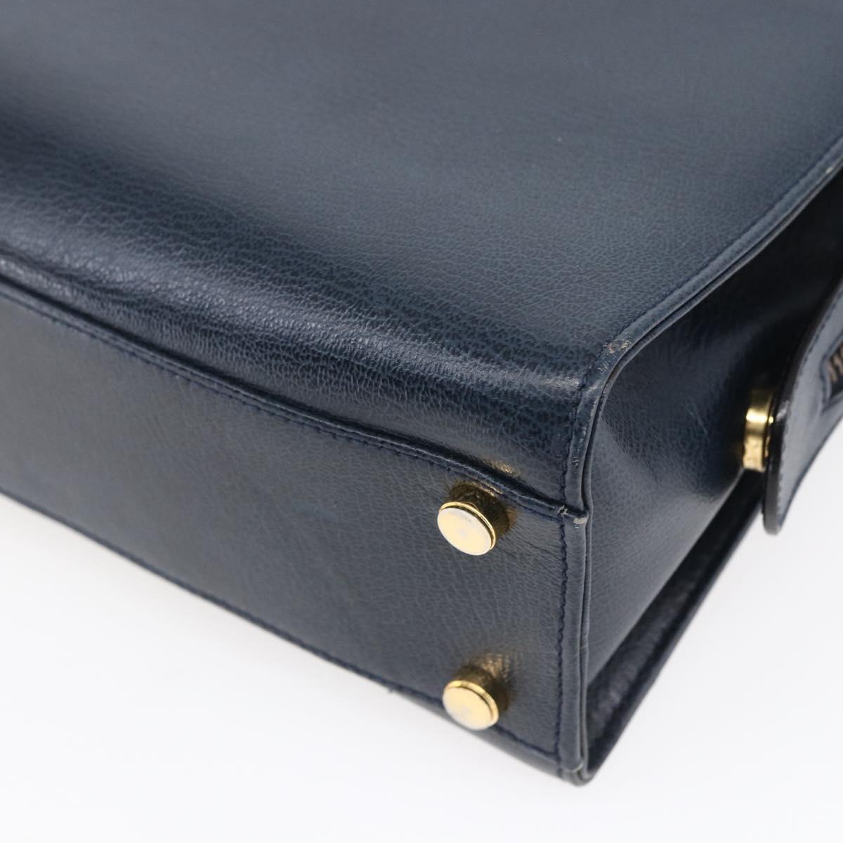 Salvatore Ferragamo Gancini Hand Bag Leather 2way Navy Gold Auth 149521