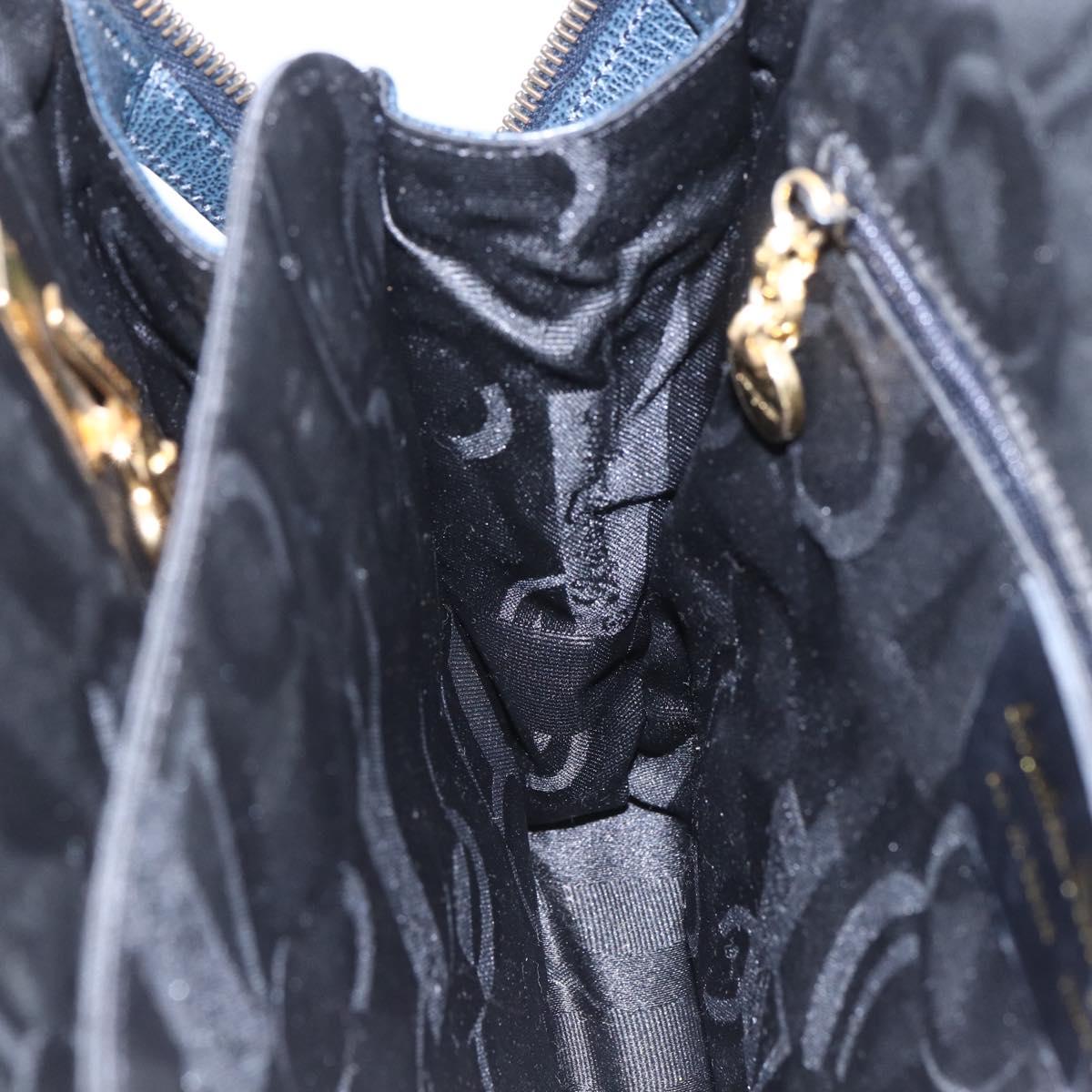 Salvatore Ferragamo Gancini Hand Bag Leather 2way Navy Gold Auth 149521