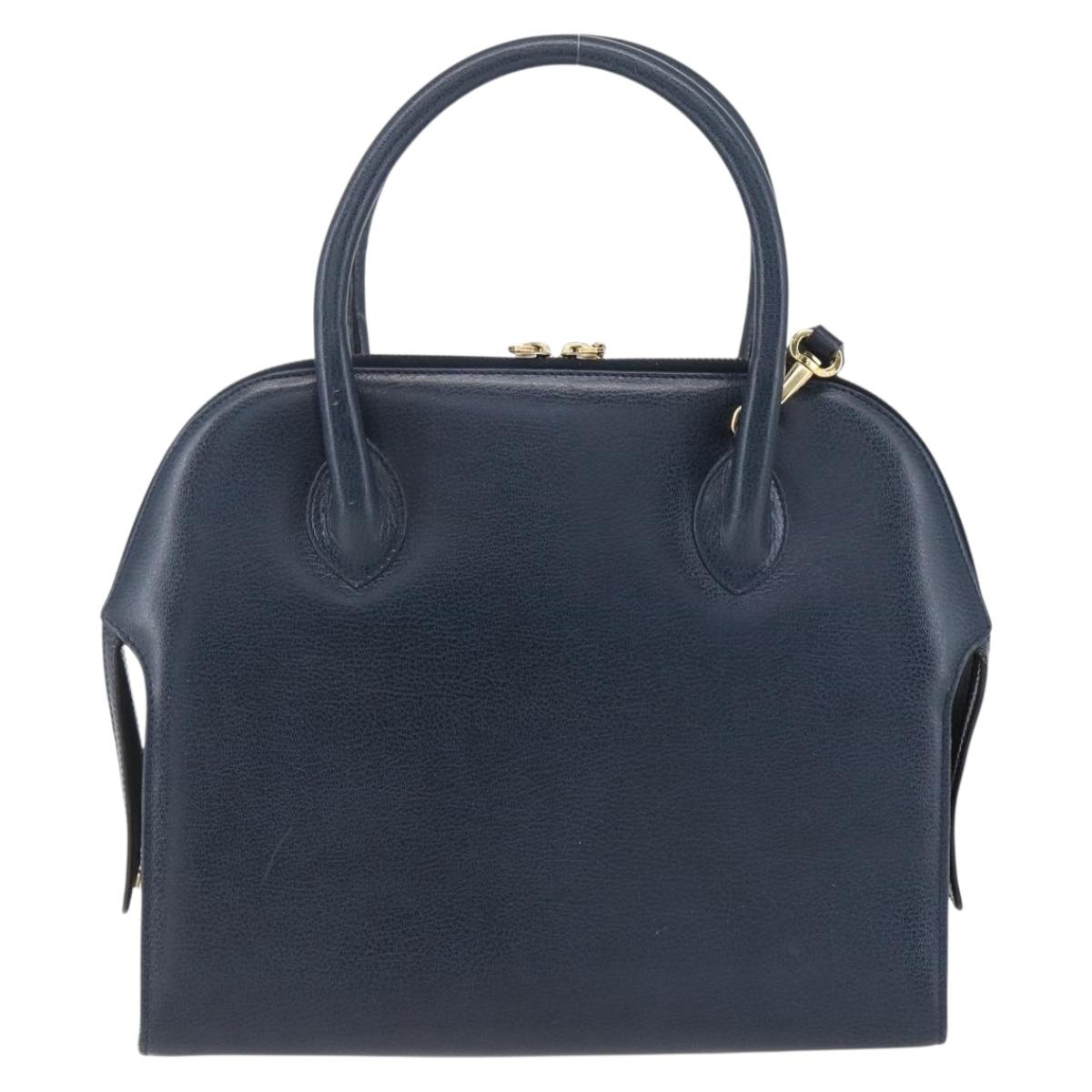Salvatore Ferragamo Gancini Hand Bag Leather 2way Navy Gold Auth 149521