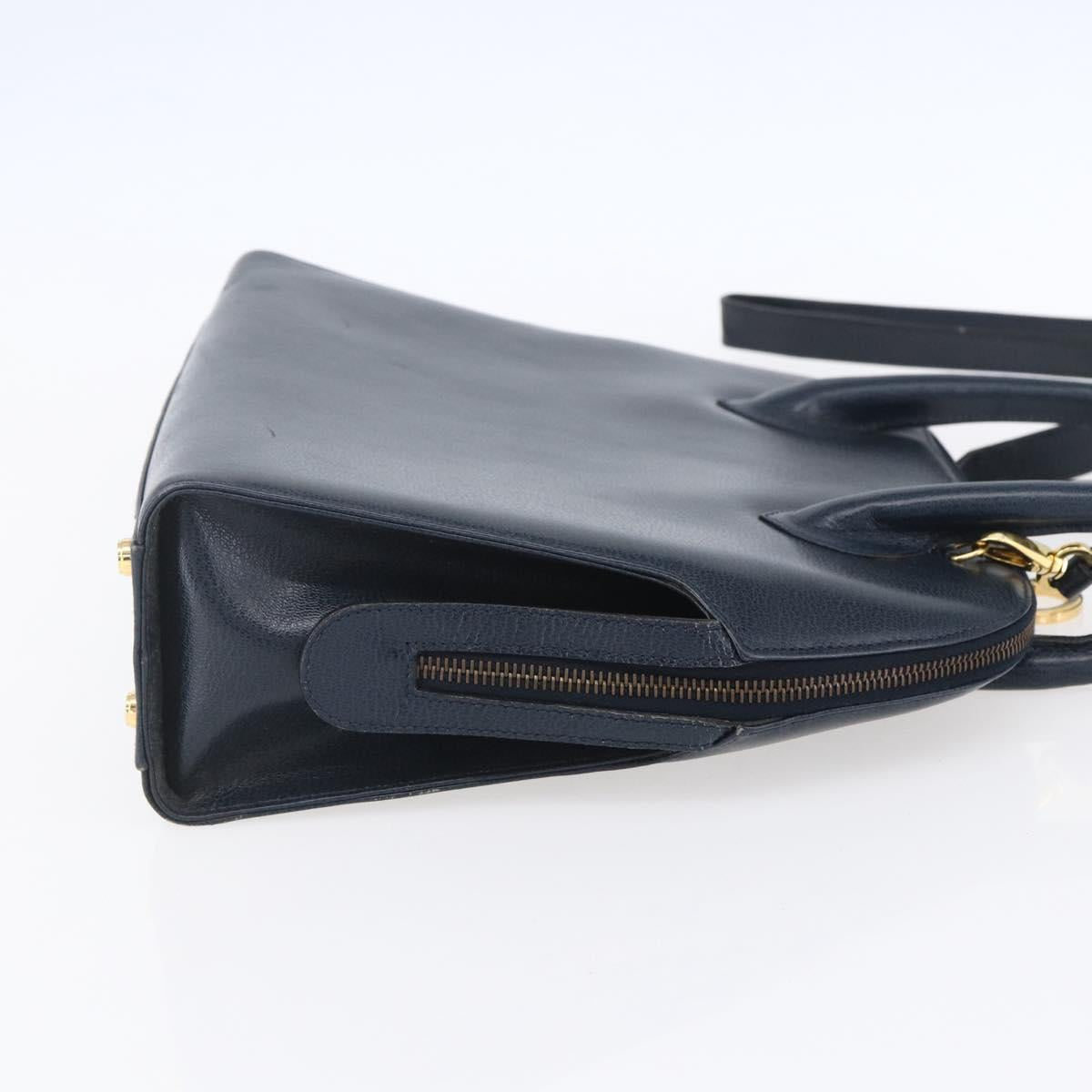 Salvatore Ferragamo Gancini Hand Bag Leather 2way Navy Gold Auth 149521