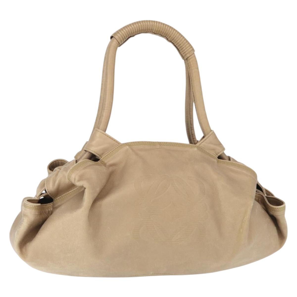 LOEWE Nappa Aire Anagram Hand Bag Leather Beige Auth 149530