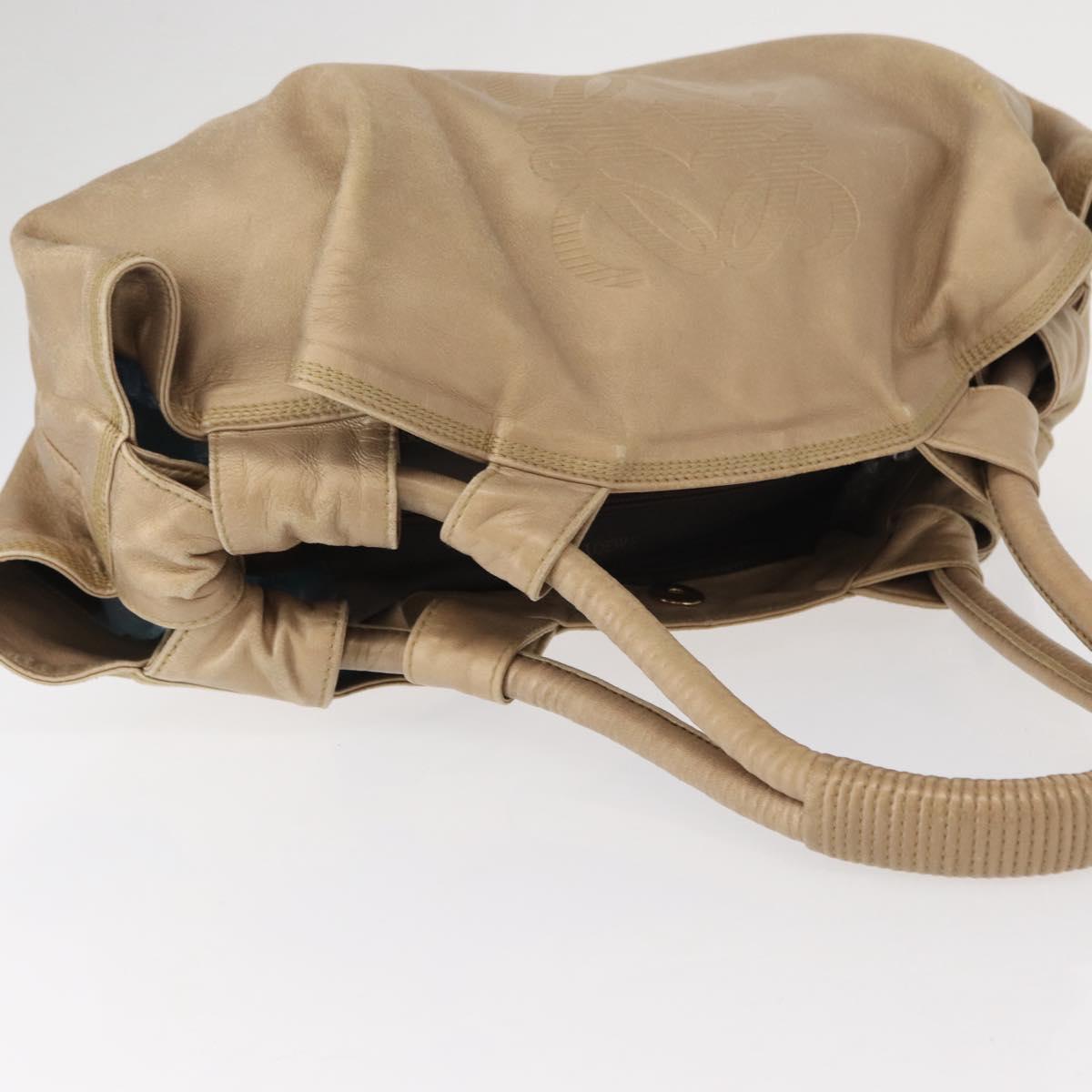 LOEWE Nappa Aire Anagram Hand Bag Leather Beige Auth 149530