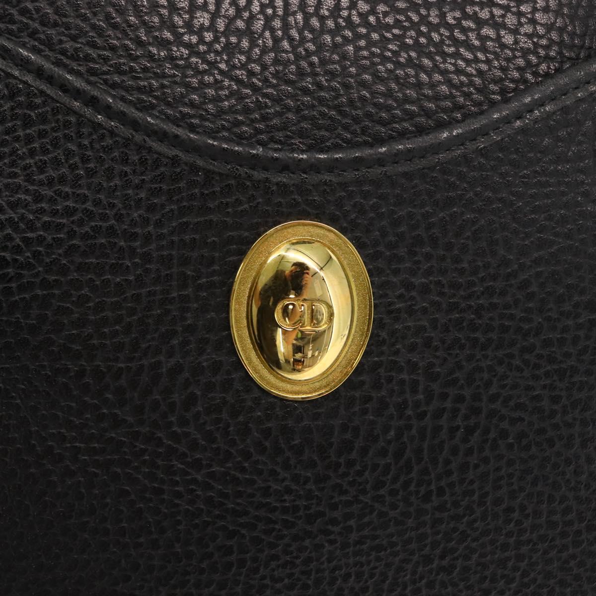 Christian Dior Hand Bag Leather Black Gold Auth 149531