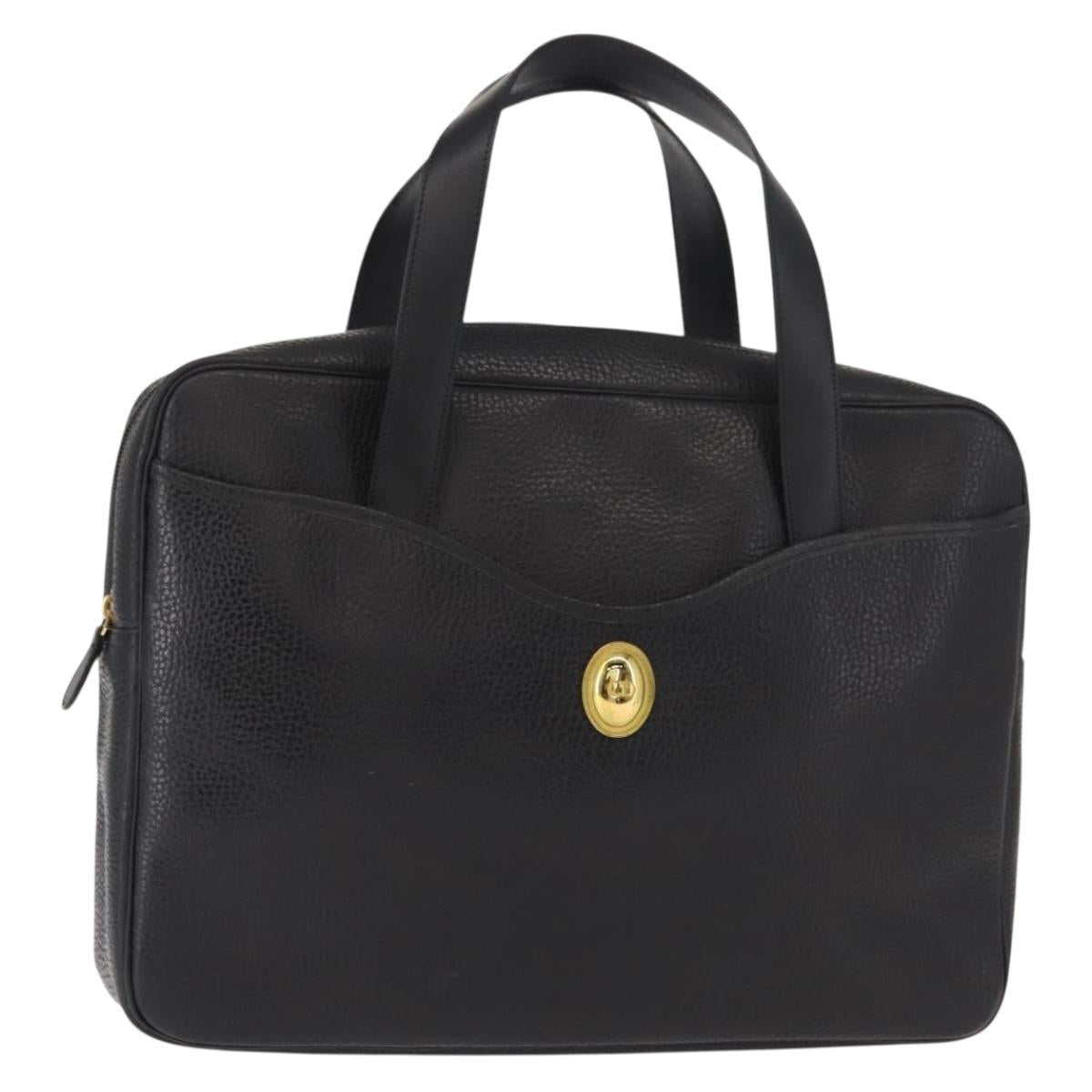 Christian Dior Hand Bag Leather Black Gold Auth 149531