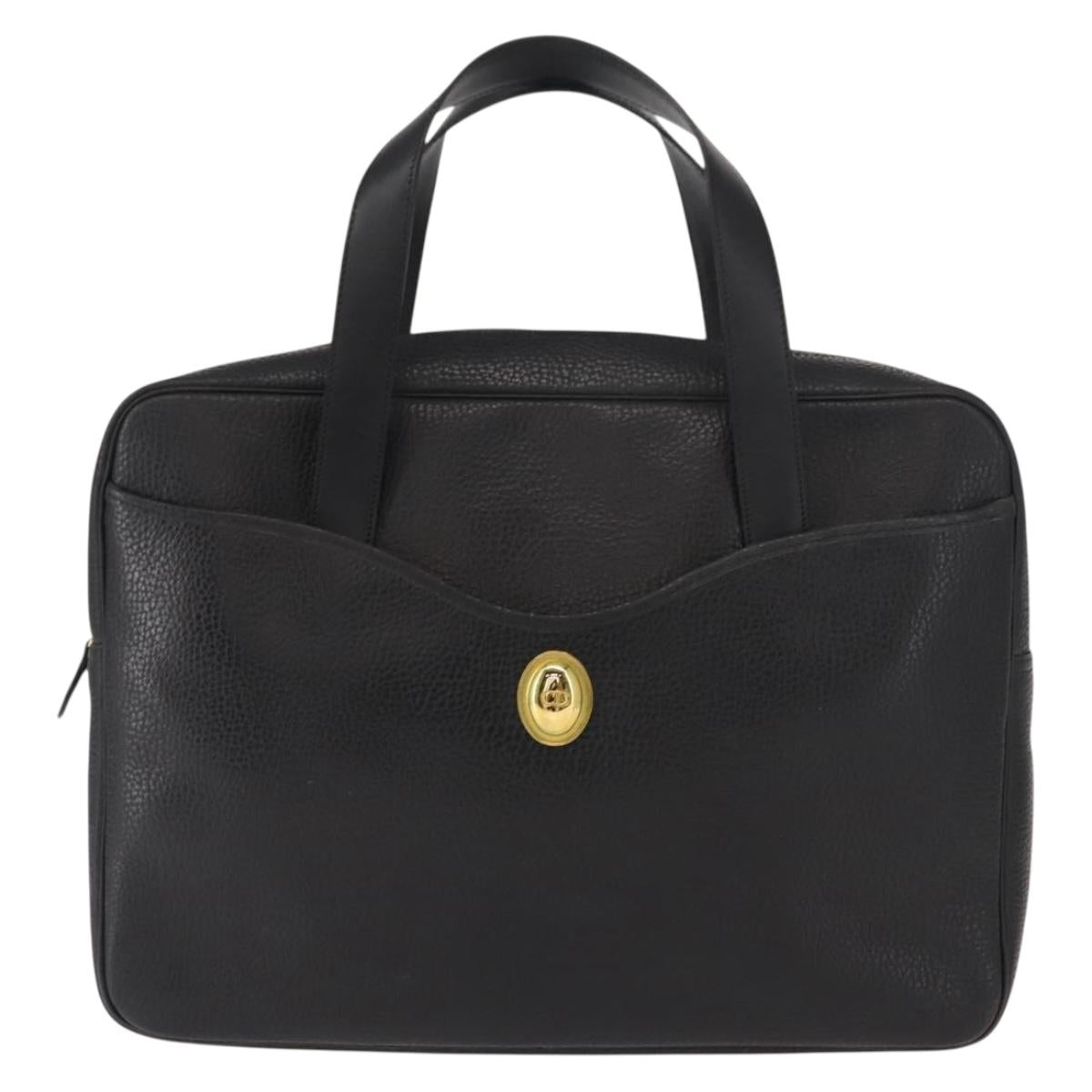 Christian Dior Hand Bag Leather Black Gold Auth 149531