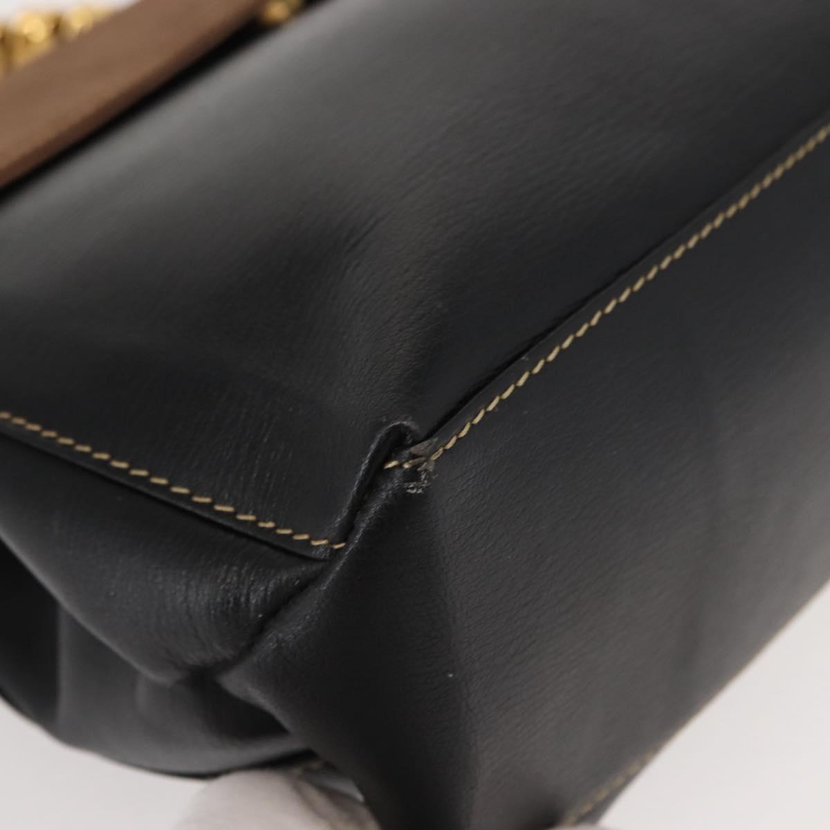 LOEWE Velazquez Hand Bag Leather Suede Brown Black gold Auth 149533