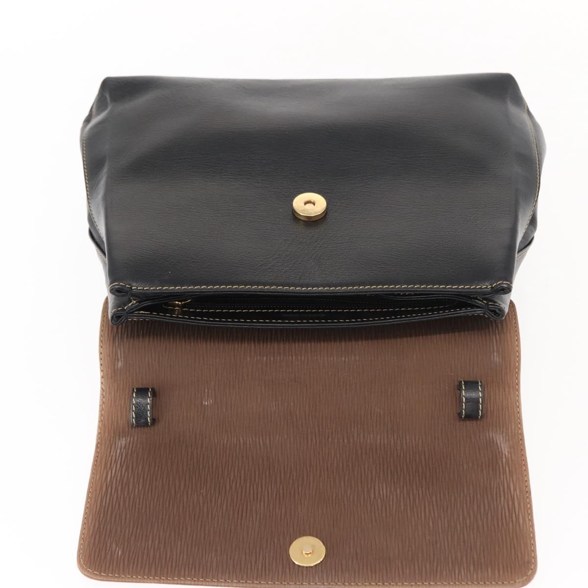 LOEWE Velazquez Hand Bag Leather Suede Brown Black gold Auth 149533