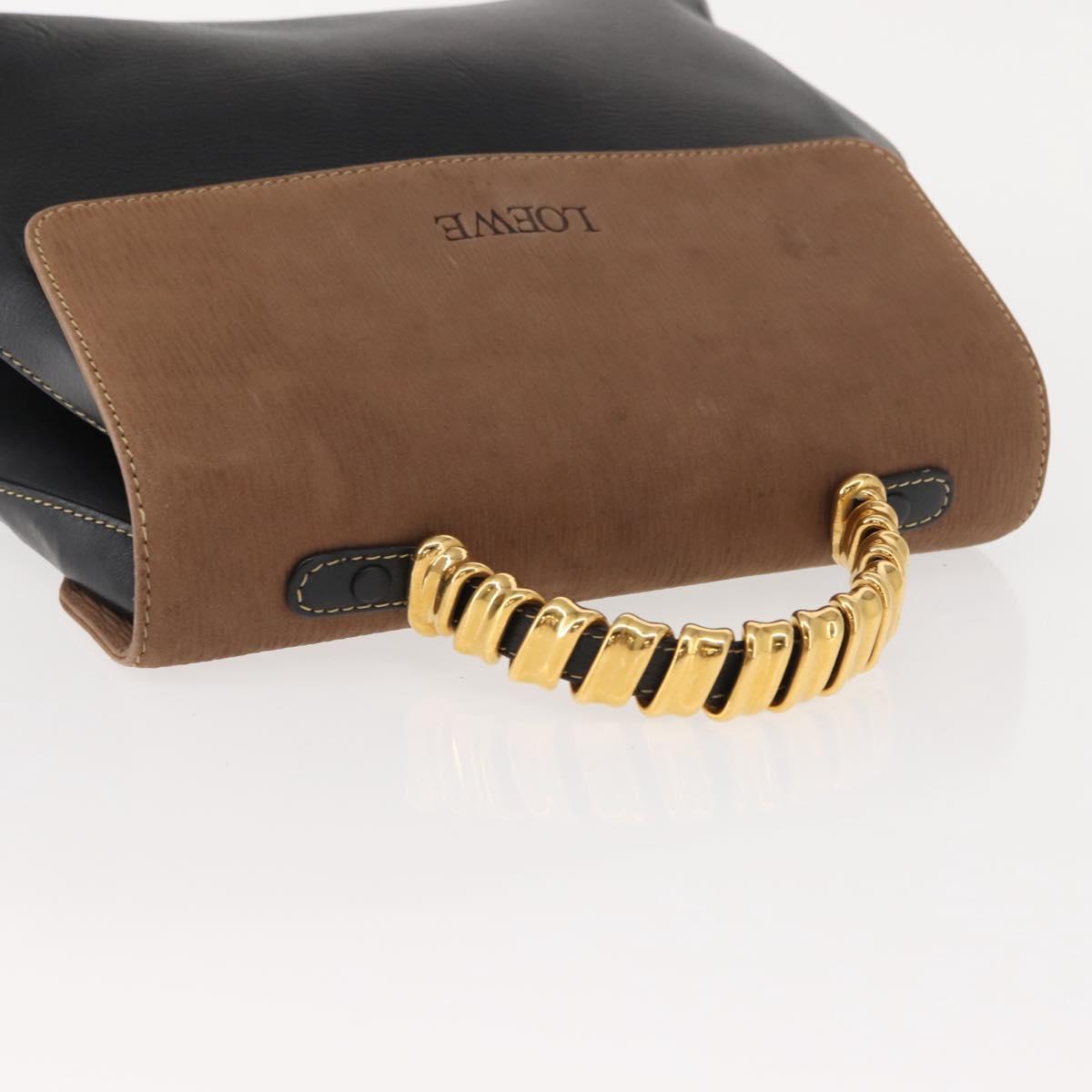 LOEWE Velazquez Hand Bag Leather Suede Brown Black gold Auth 149533