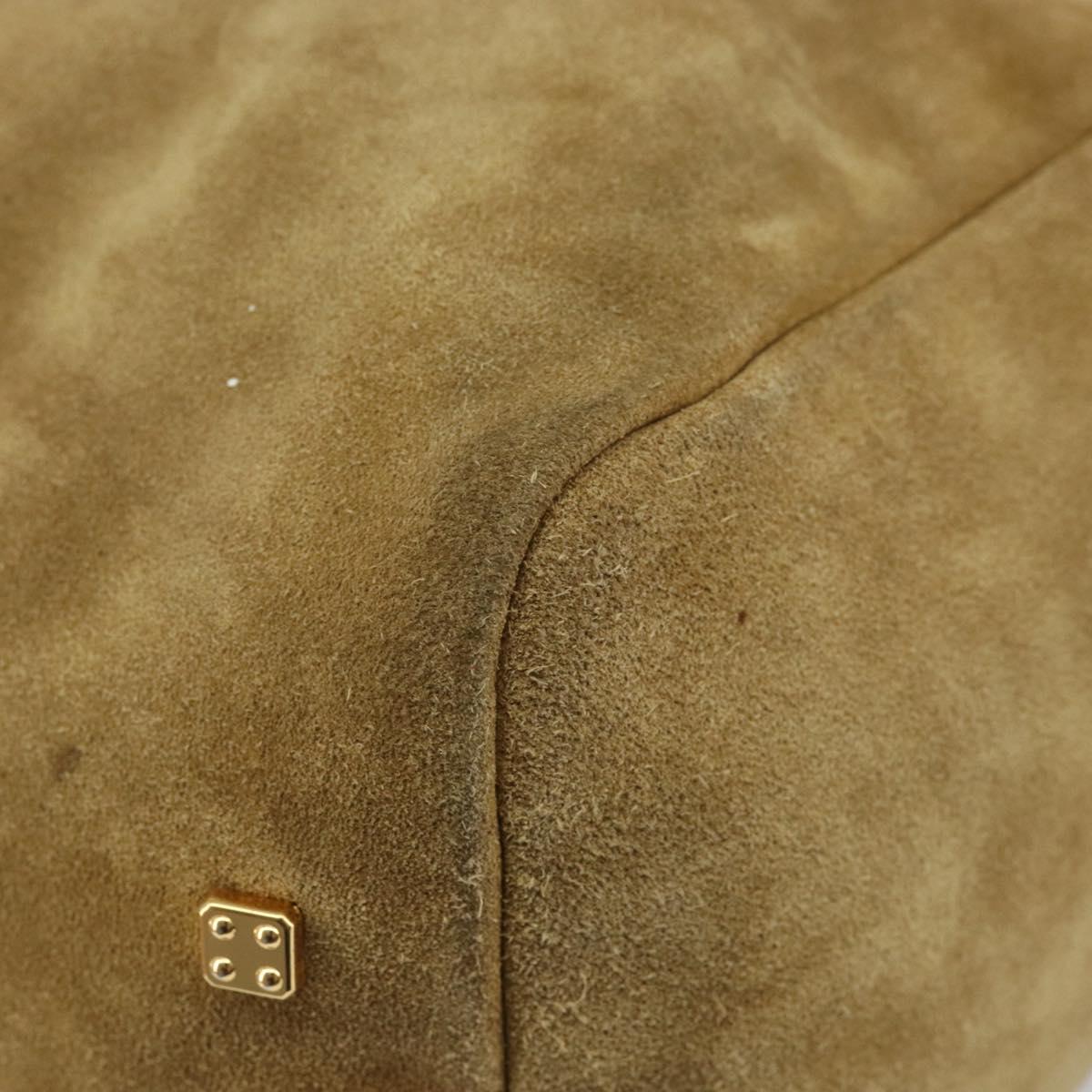 LOEWE Anagram Hand Bag Suede Leather Beige Gold Auth 149542