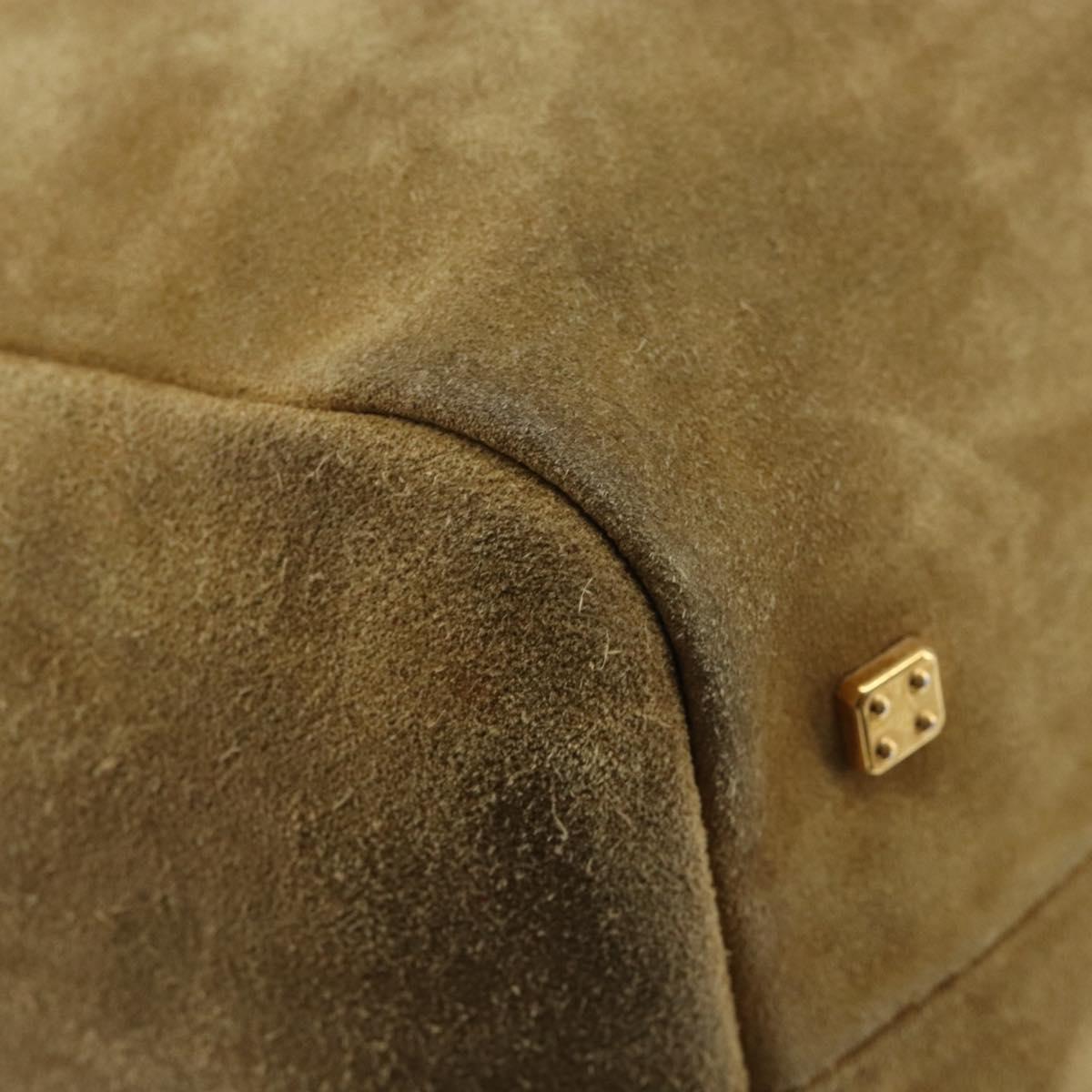 LOEWE Anagram Hand Bag Suede Leather Beige Gold Auth 149542