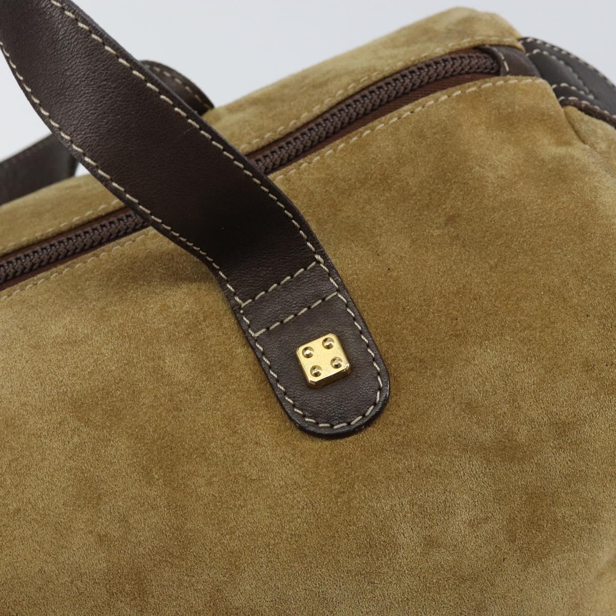 LOEWE Anagram Hand Bag Suede Leather Beige Gold Auth 149542