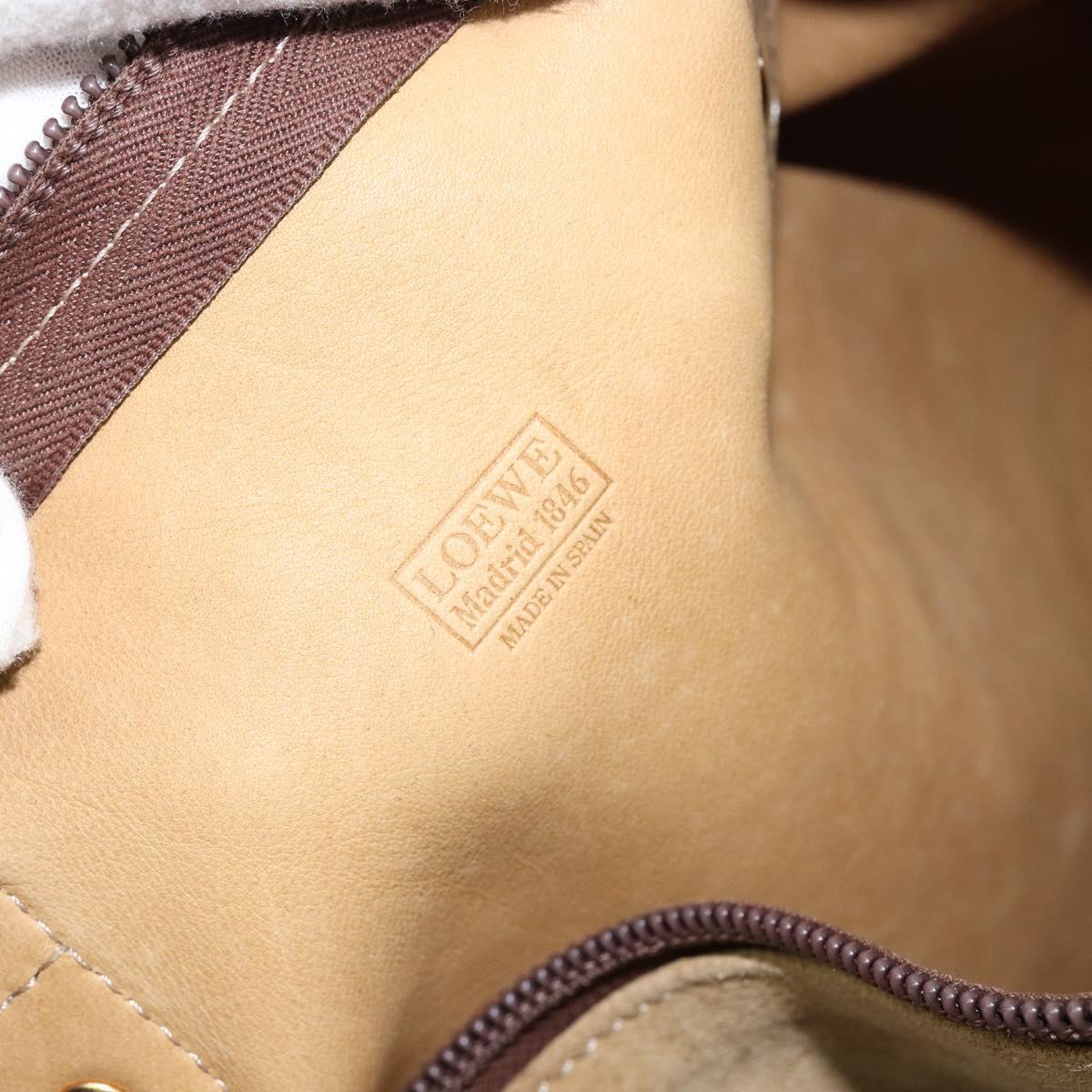 LOEWE Anagram Hand Bag Suede Leather Beige Gold Auth 149542