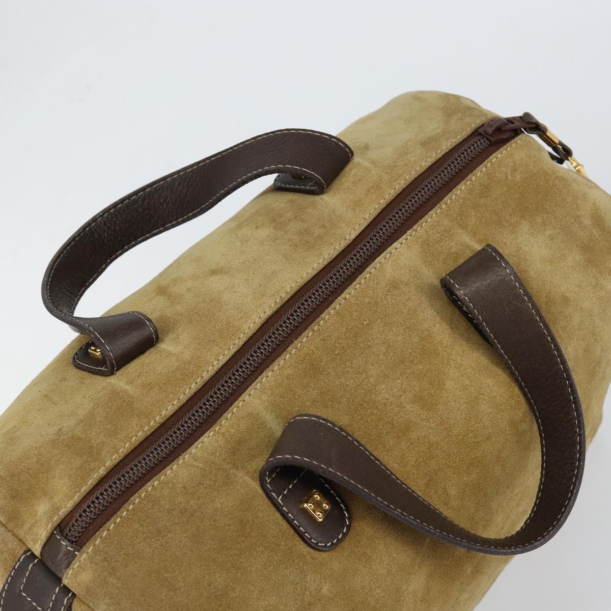 LOEWE Anagram Hand Bag Suede Leather Beige Gold Auth 149542