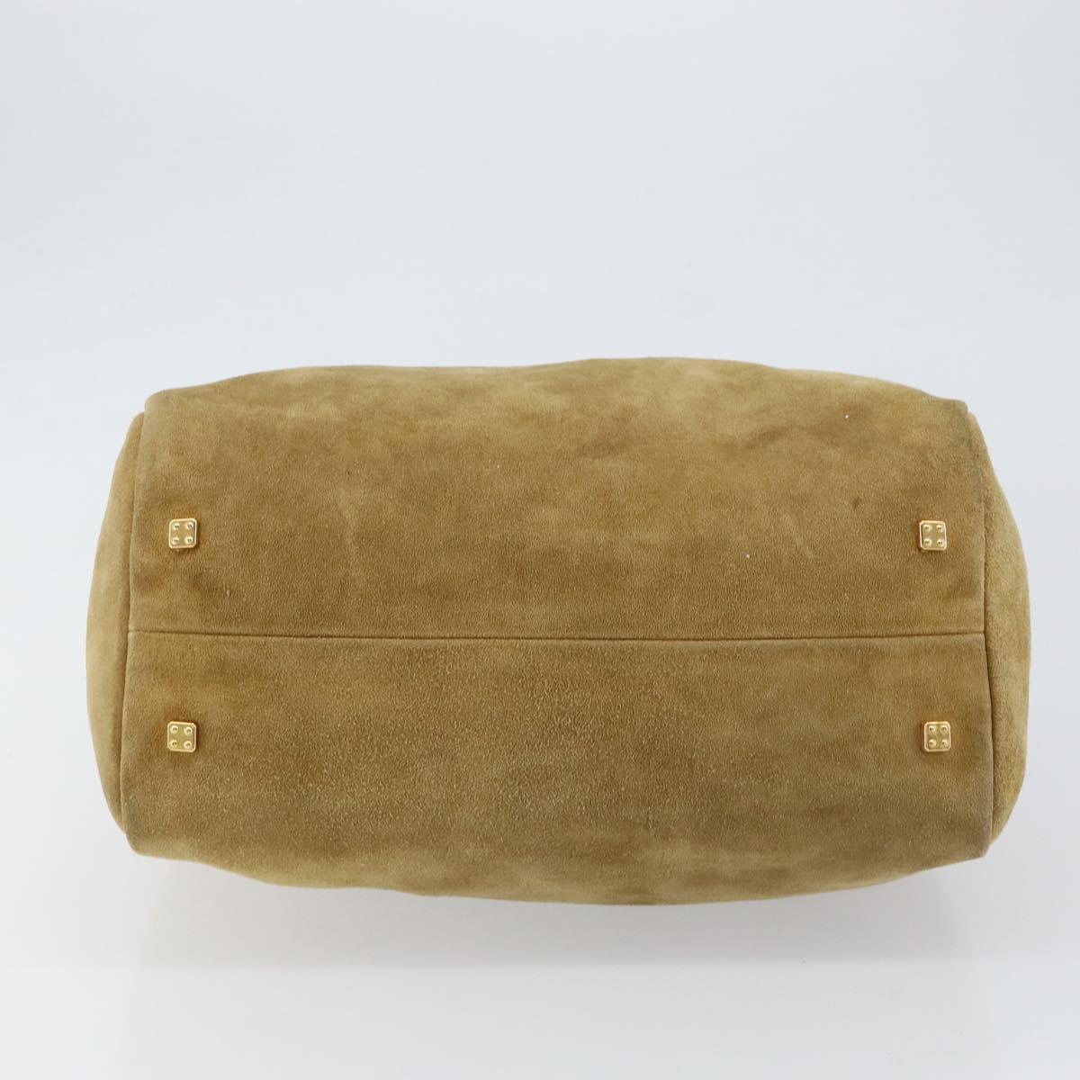 LOEWE Anagram Hand Bag Suede Leather Beige Gold Auth 149542