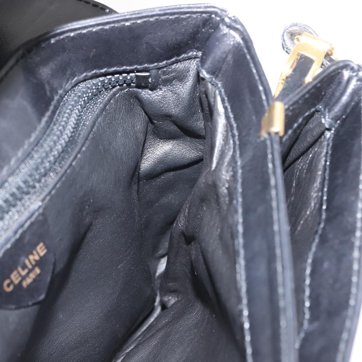 CELINE Shoulder Bag Leather Black Gold Auth 149543