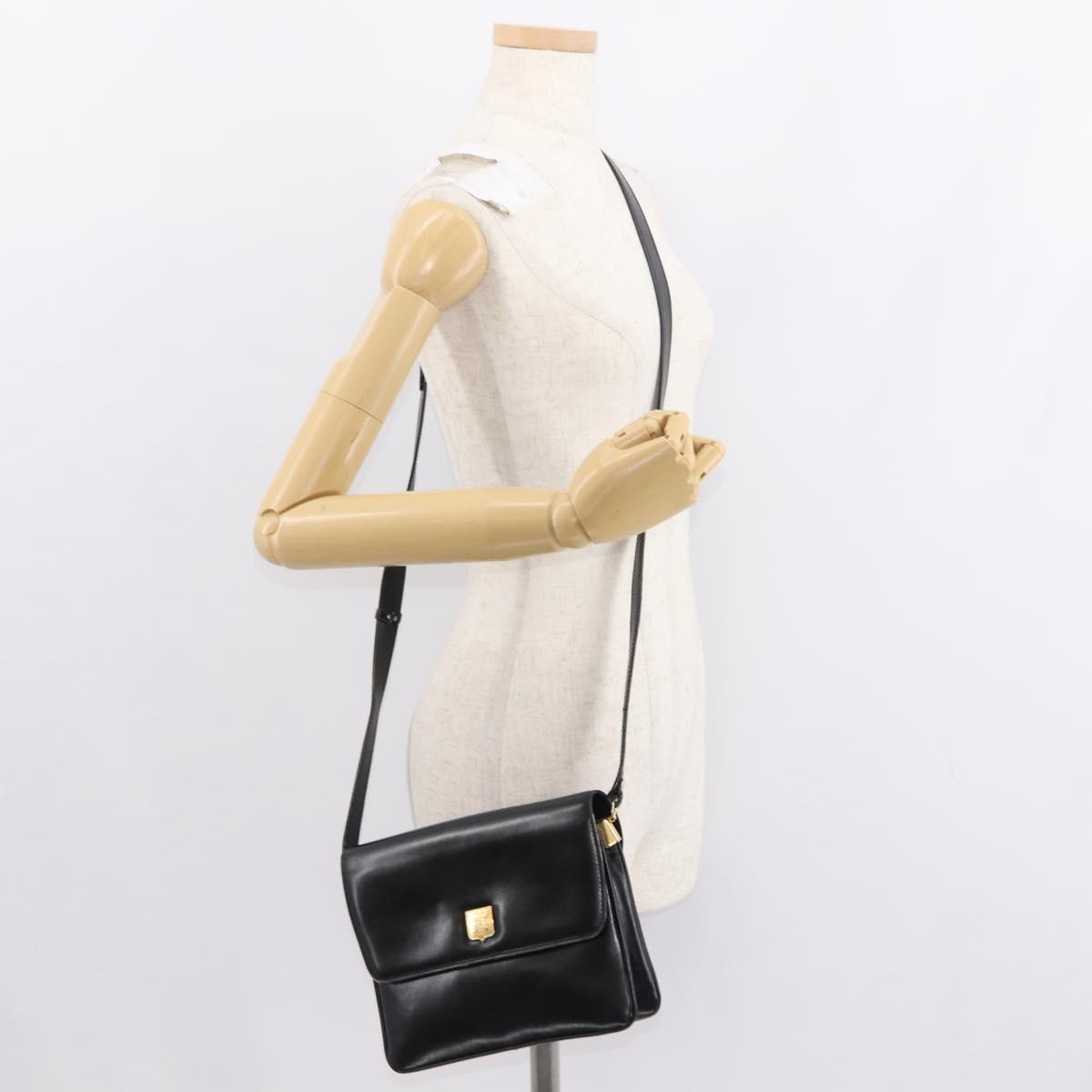 CELINE Shoulder Bag Leather Black Gold Auth 149543