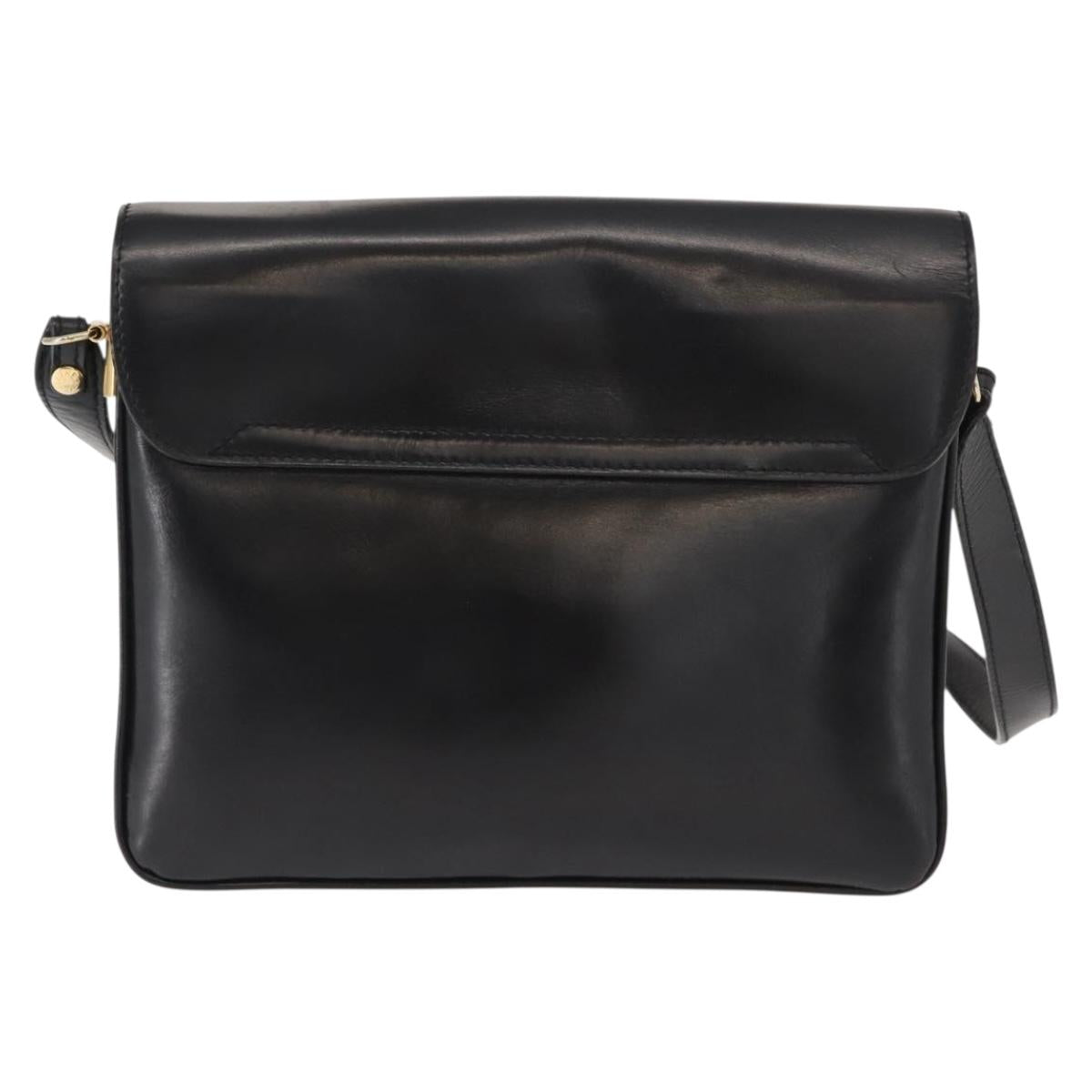 CELINE Shoulder Bag Leather Black Gold Auth 149543