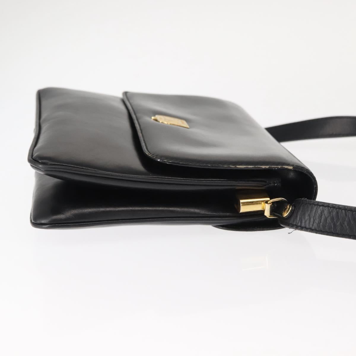 CELINE Shoulder Bag Leather Black Gold Auth 149543