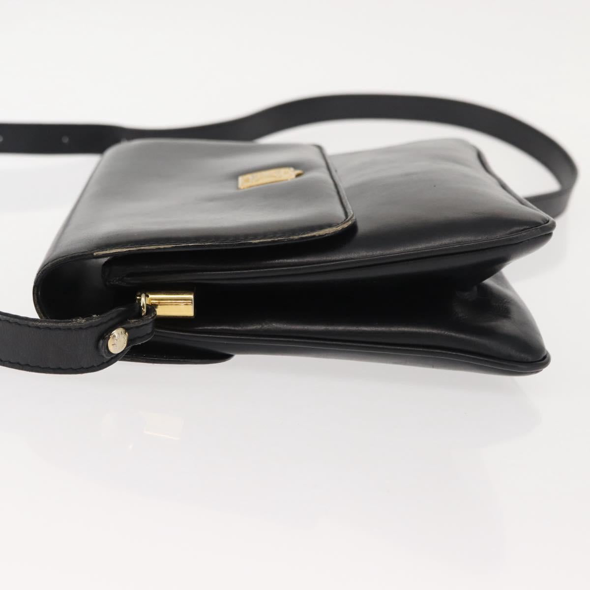 CELINE Shoulder Bag Leather Black Gold Auth 149543