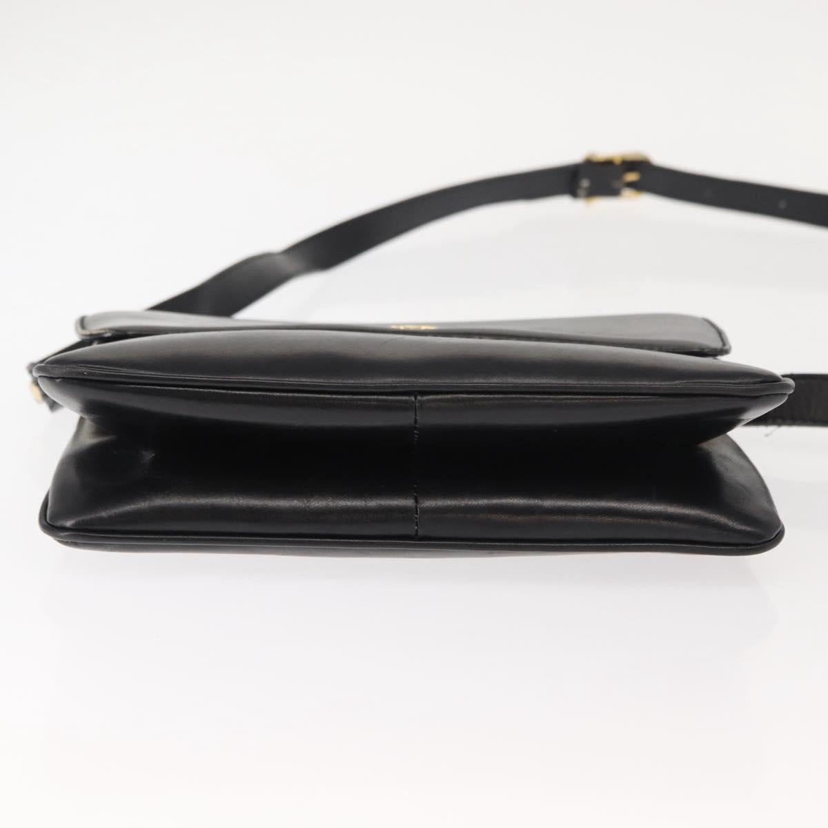 CELINE Shoulder Bag Leather Black Gold Auth 149543